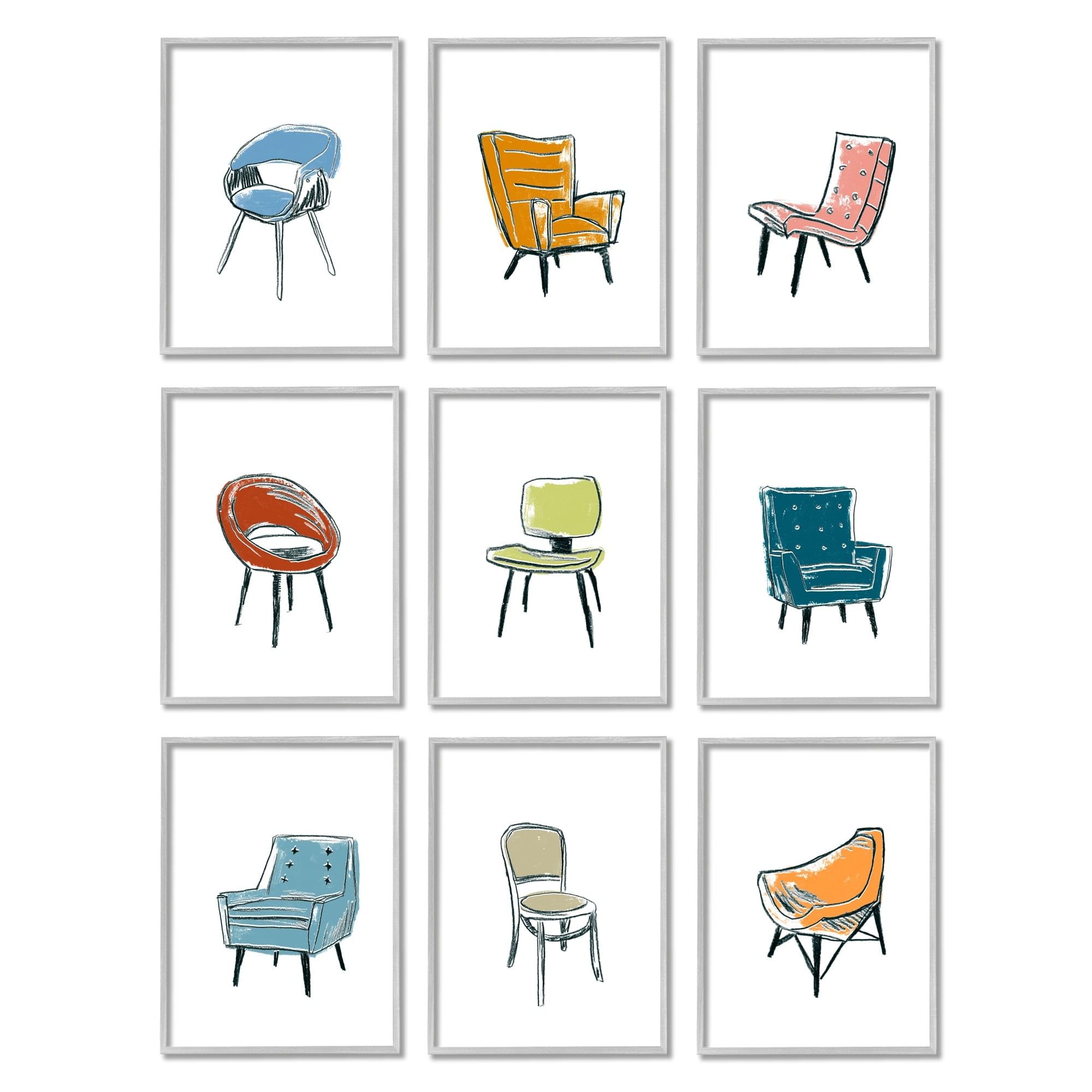 Stupell Industries Stylish Modern Chairs Varied Furniture Interior Design Framed Wall Art, 11 x 14, Design by June Erica Vess