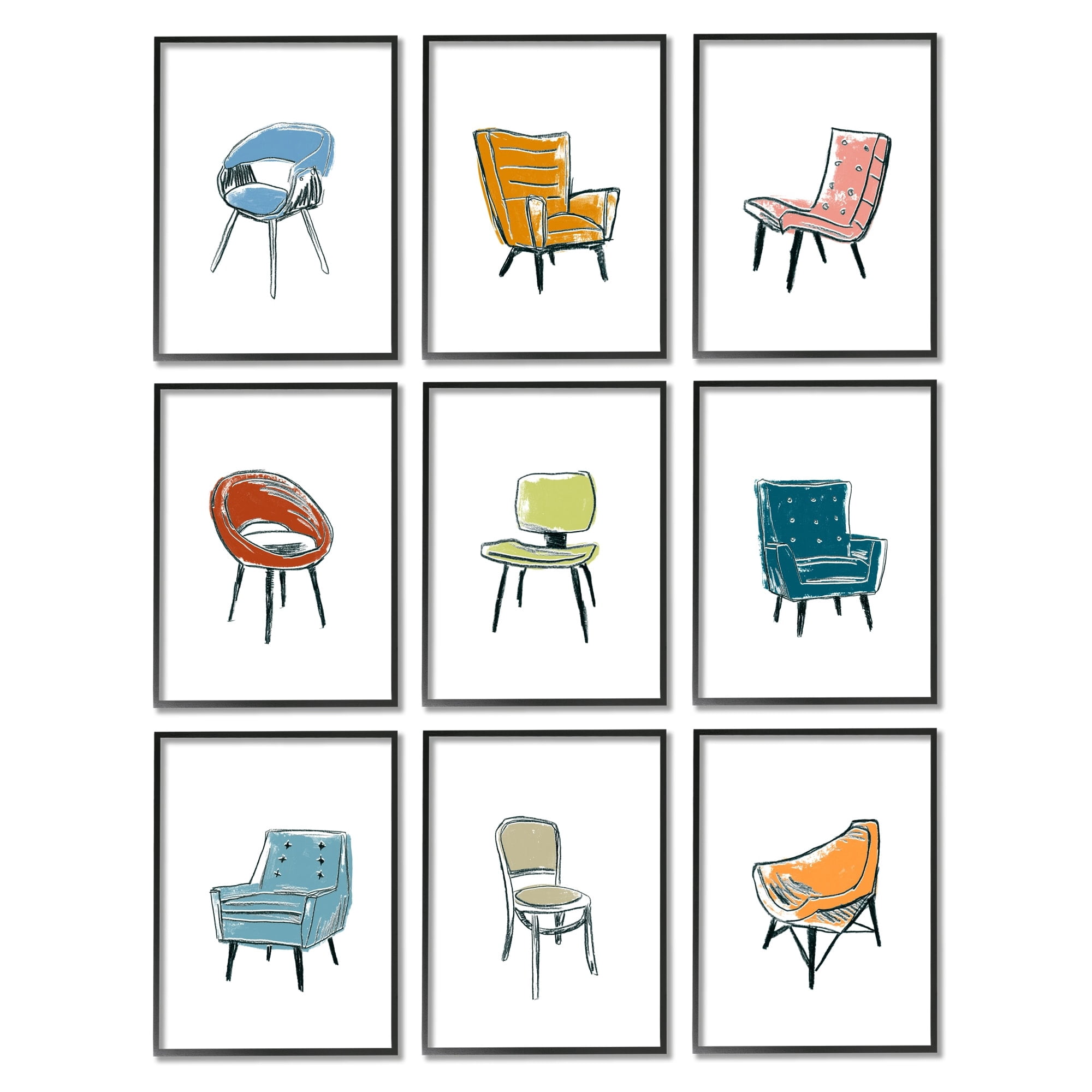 Stupell Industries Stylish Modern Chairs Varied Furniture Interior Design Framed Wall Art, 11 x 14, Design by June Erica Vess