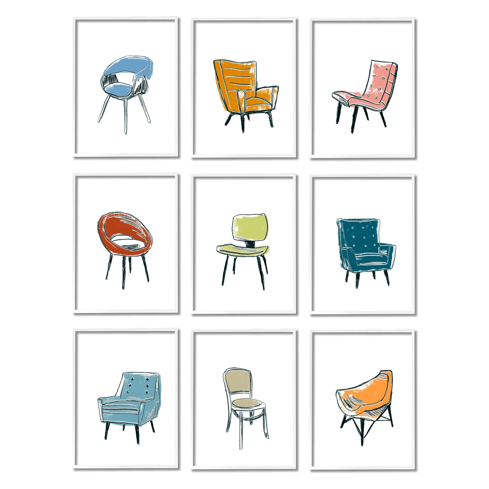 Stupell Industries Stylish Modern Chairs Varied Furniture Interior Design Framed Wall Art, 11 x 14, Design by June Erica Vess