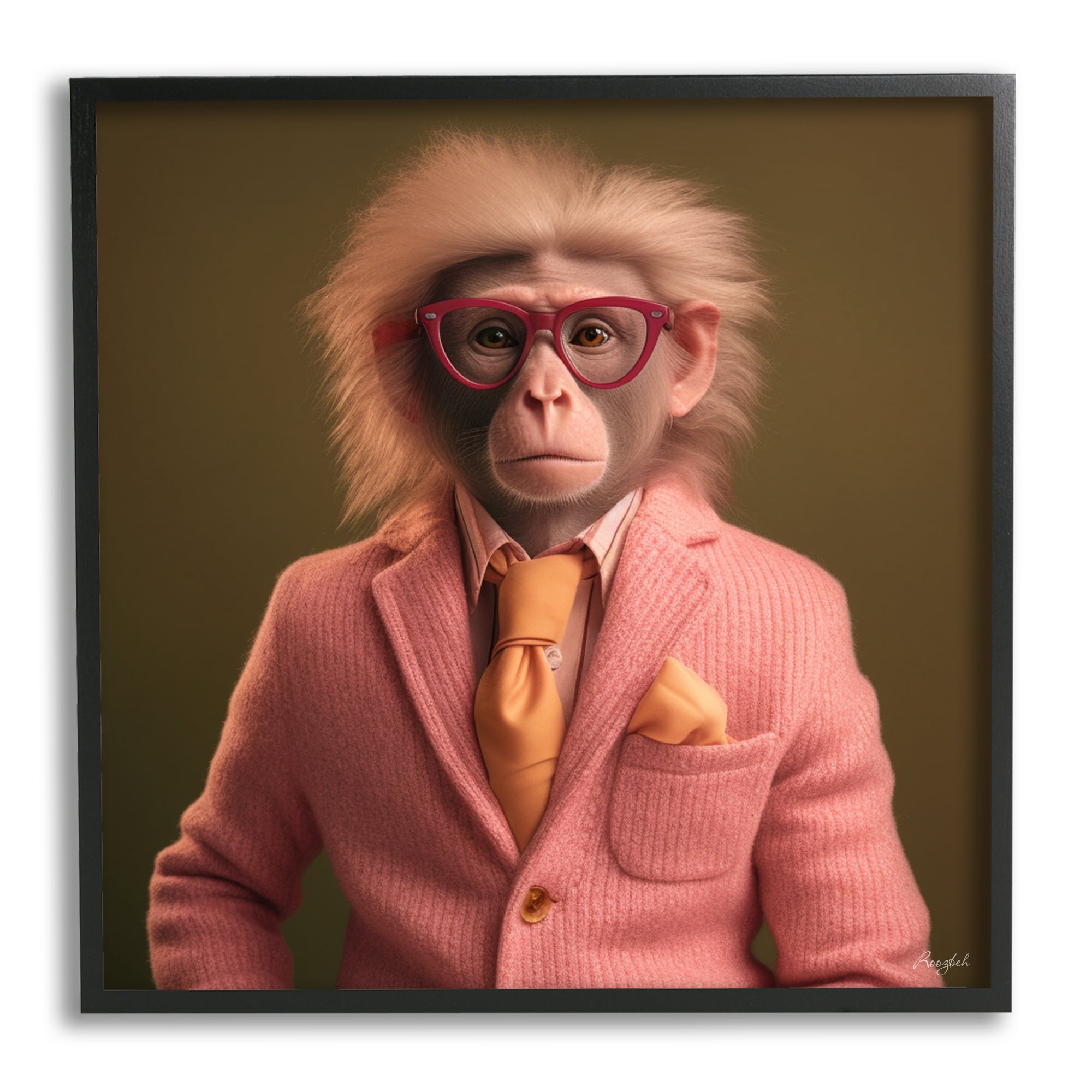 Stupell Industries Stylish Monkey Portrait Animals & Insects Painting Black Framed Art Print Wall Art, 12 x 12