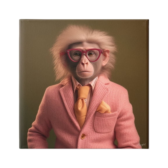 Stupell Industries Stylish Monkey Portrait Animals & Insects Painting Gallery Wrapped Canvas Art Print Wall Art, 17 x 17