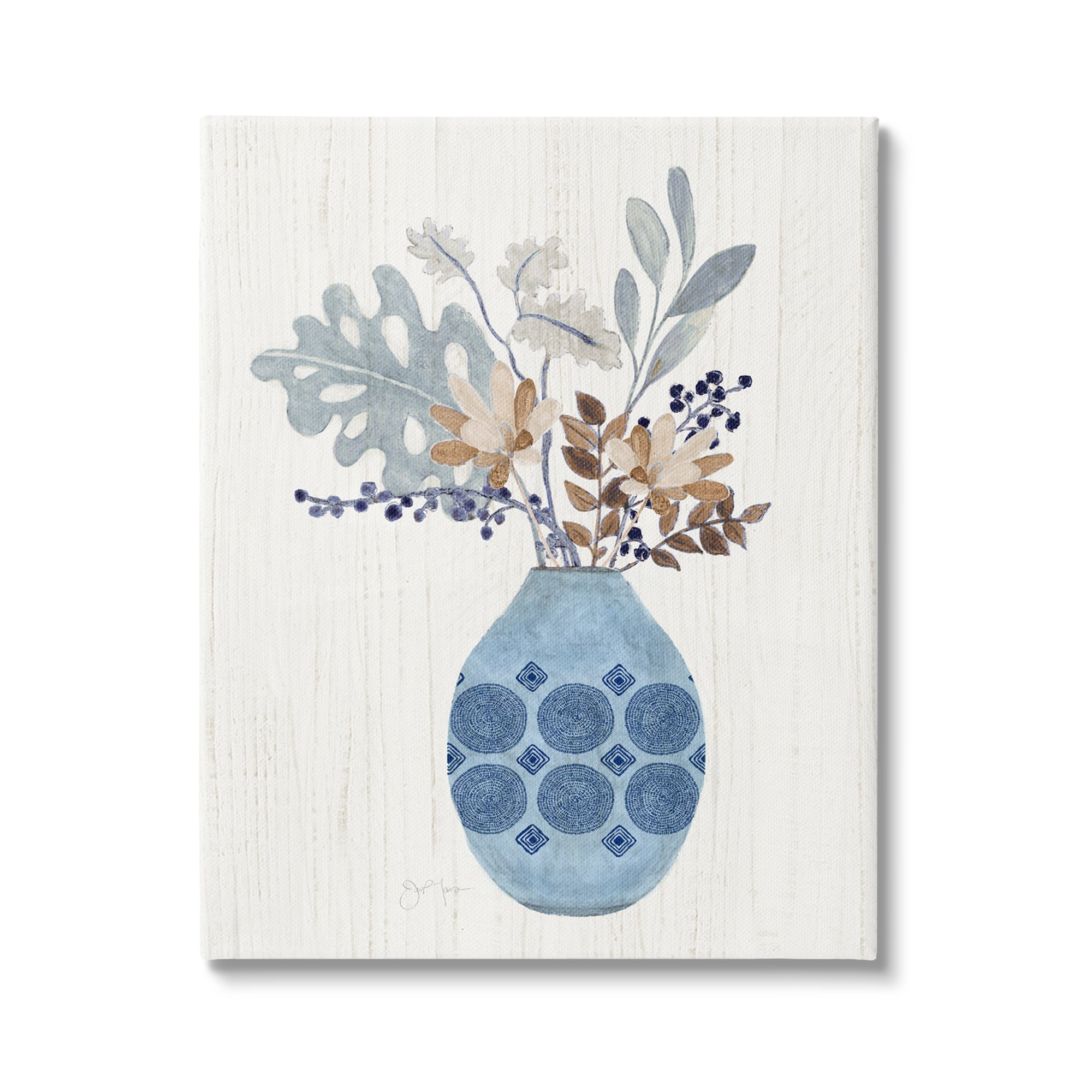 Stupell Industries Stylish Mosaic Pattern Vase Botanical Leaf Sprigs Graphic Art Gallery Wrapped Canvas Print Wall Art, Design by Tava Studios