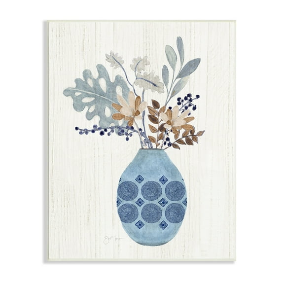 Stupell Industries Stylish Mosaic Pattern Vase Botanical Leaf Sprigs Graphic Art Unframed Art Print Wall Art, Design by Tava Studios