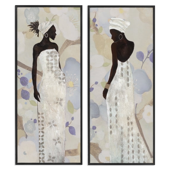 Stupell Industries Stylish Neutrals Women People Painting Black Framed Art Print Wall Art, 13 x 30, Set of 2