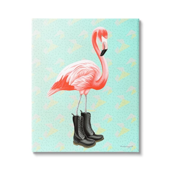 Stupell Industries Stylish Pink Flamingo Black Boots Geometric Pattern Graphic Art Gallery Wrapped Canvas Print Wall Art, Design by Amelie Legault