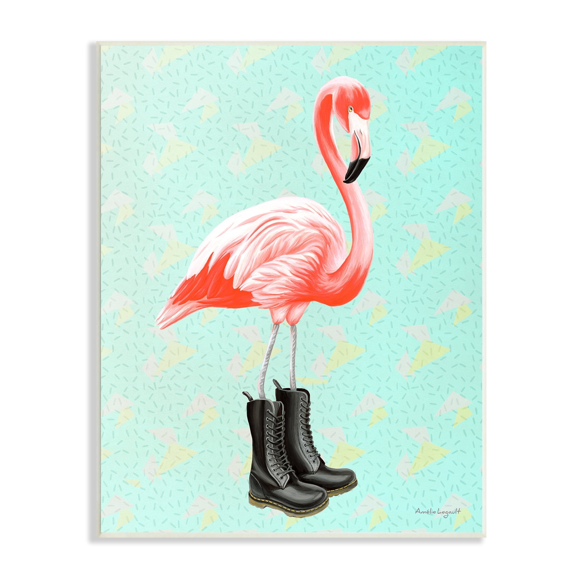 Stupell Industries Stylish Pink Flamingo Black Boots Geometric Pattern Graphic Art Unframed Art Print Wall Art, Design by Amelie Legault