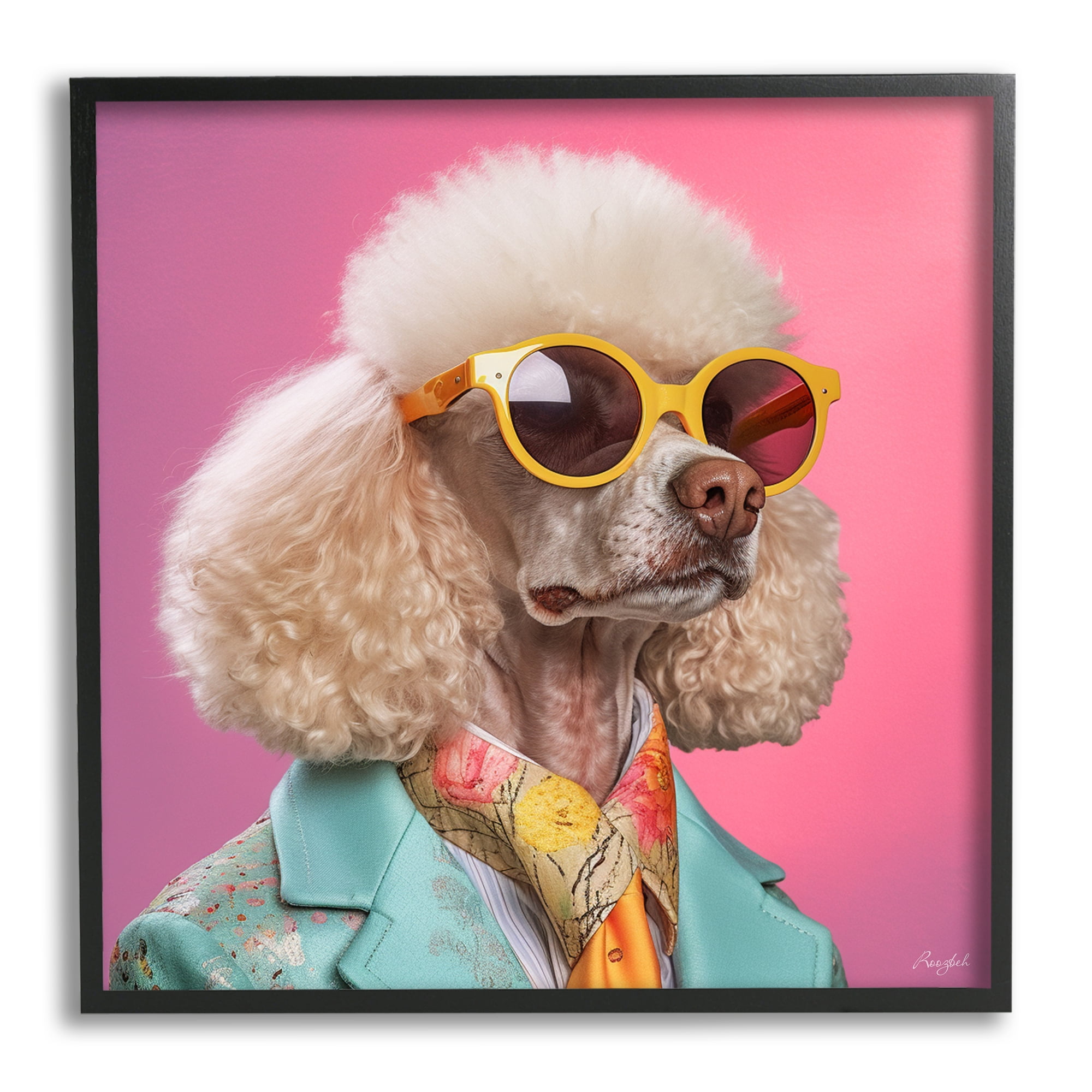 Stupell Industries Stylish Poodle Portrait Animals & Insects Painting Black Framed Art Print Wall Art, 12 x 12