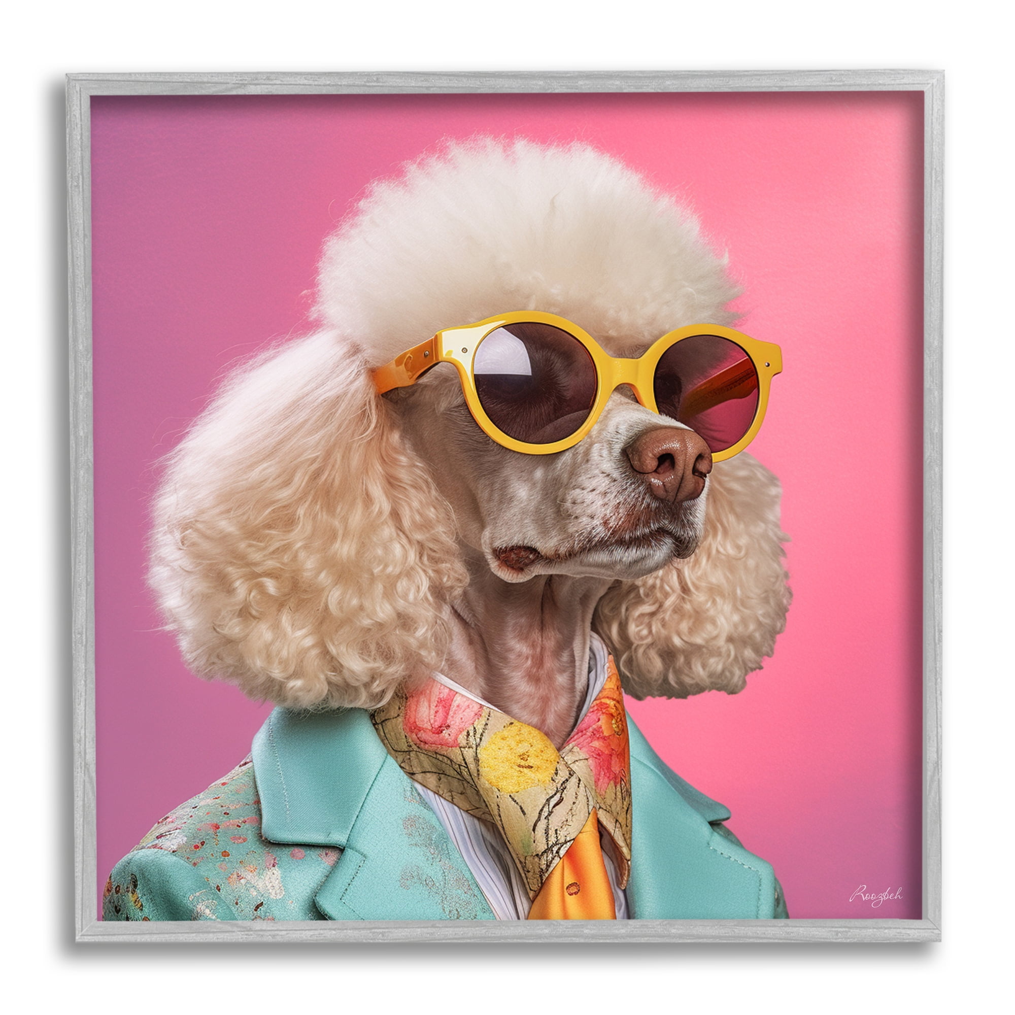 Stupell Industries Stylish Poodle Portrait Animals & Insects Painting Gray Framed Art Print Wall Art, 17 x 17