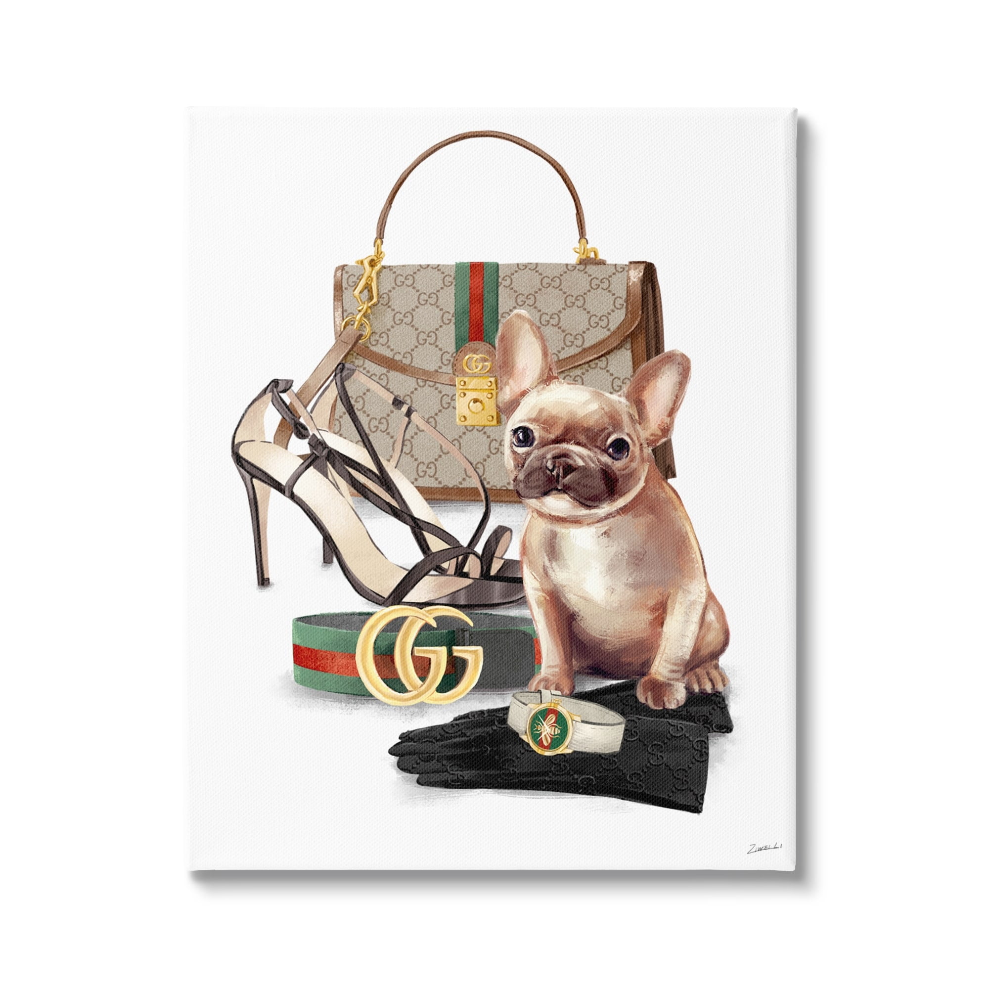 Stupell Industries Stylish Puppy Dog Designer Purse Shoes Accessories Canvas Wall Art, 24 x 30, Design by Ziwei Li