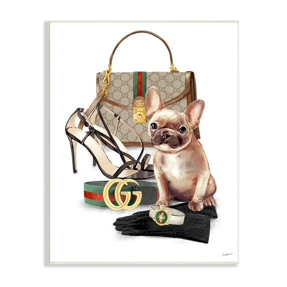 Stupell Industries Stylish Puppy Dog Designer Purse Shoes Accessories Wood Wall Art, 13 x 19, Design by Ziwei Li