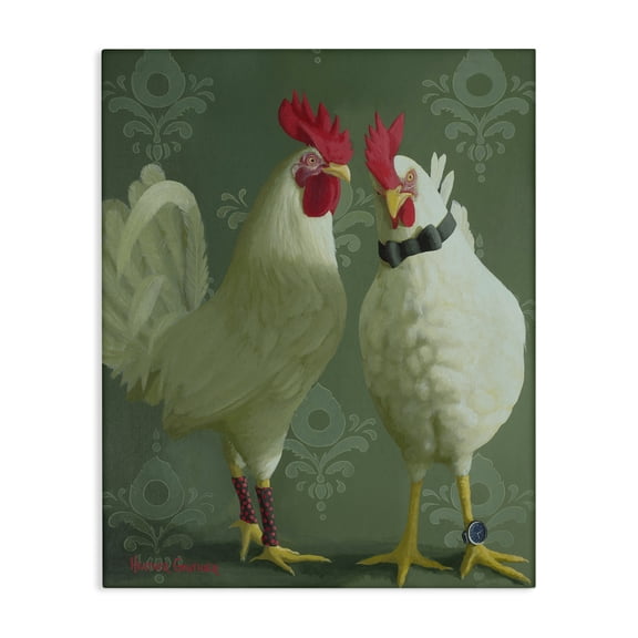 Stupell Industries Stylish Roosters Pair Animals Painting Wrapped Canvas Canvas Art Print Wall Art, 16 x 20