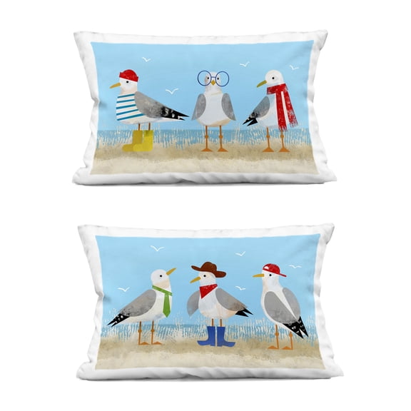 Stupell Industries Stylish Seagulls at Beach 14" x 20" Animals Print Polyester Decorative Pillow Set, Zip Closure 2 Count