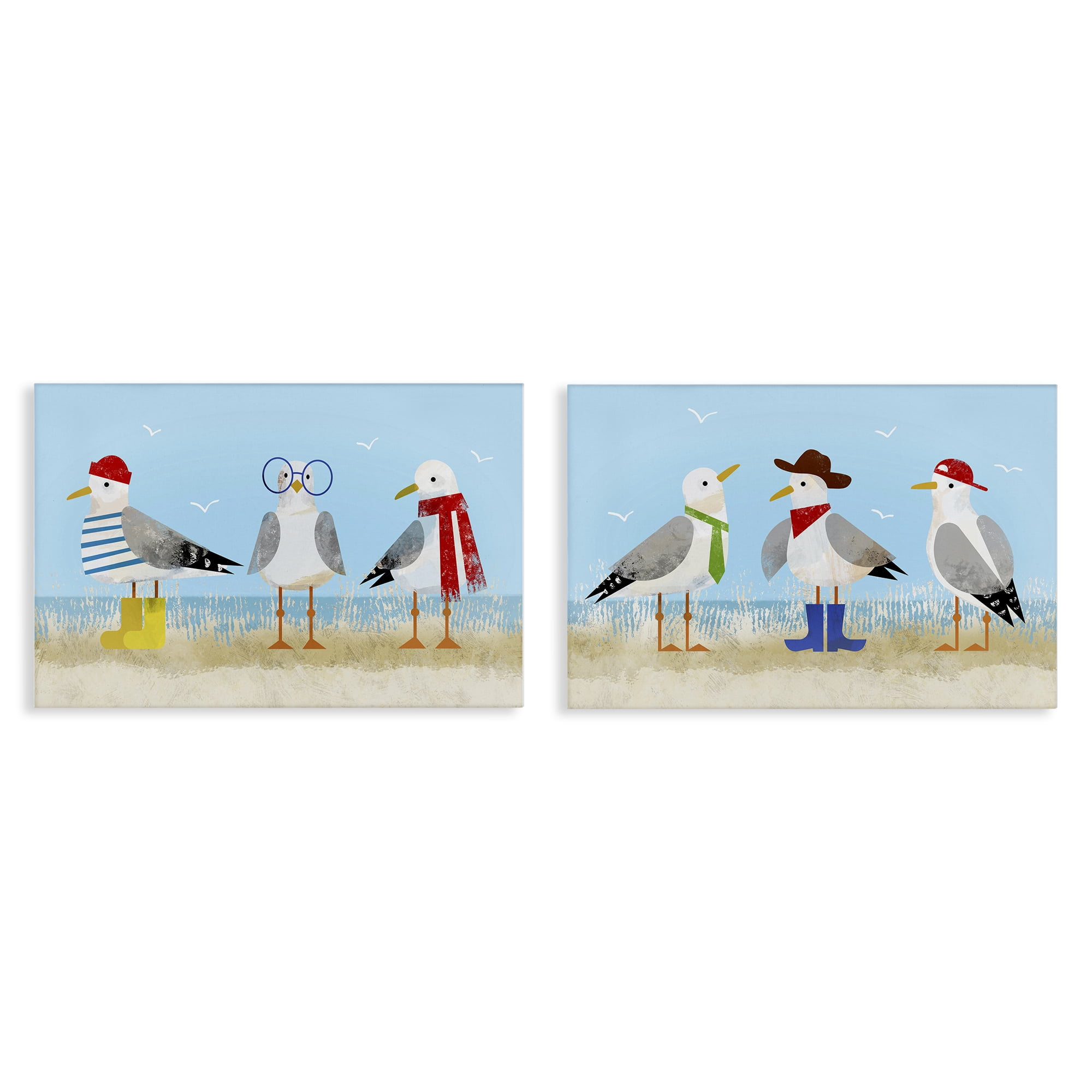 Stupell Industries Stylish Seagulls at Beach Animals Painting Wrapped Canvas Art Print Wall Art, 30 x 20, Set of 2