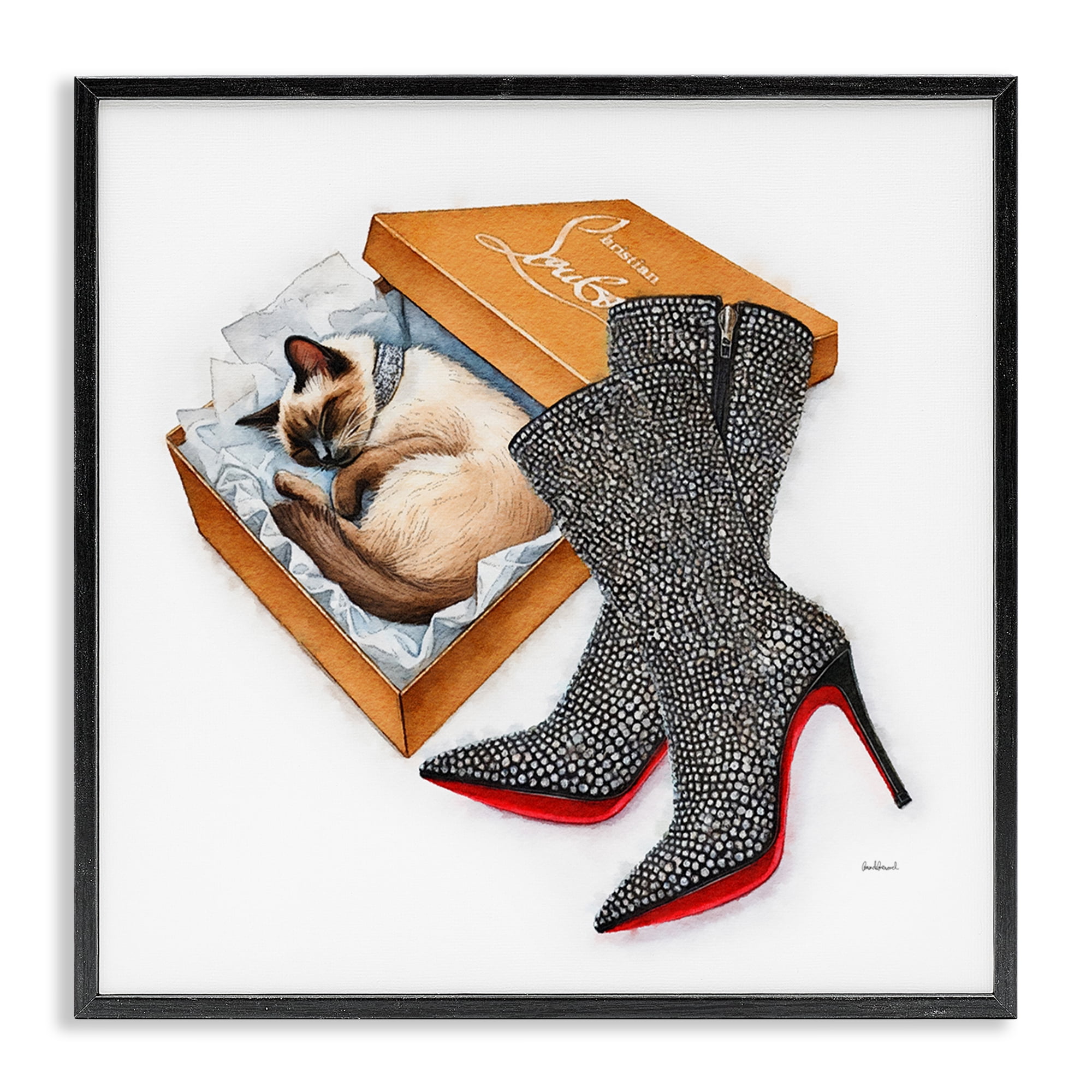Stupell Industries Stylish Shoebox Cat Animals Painting Black Framed Art Print Wall Art, 12 x 12