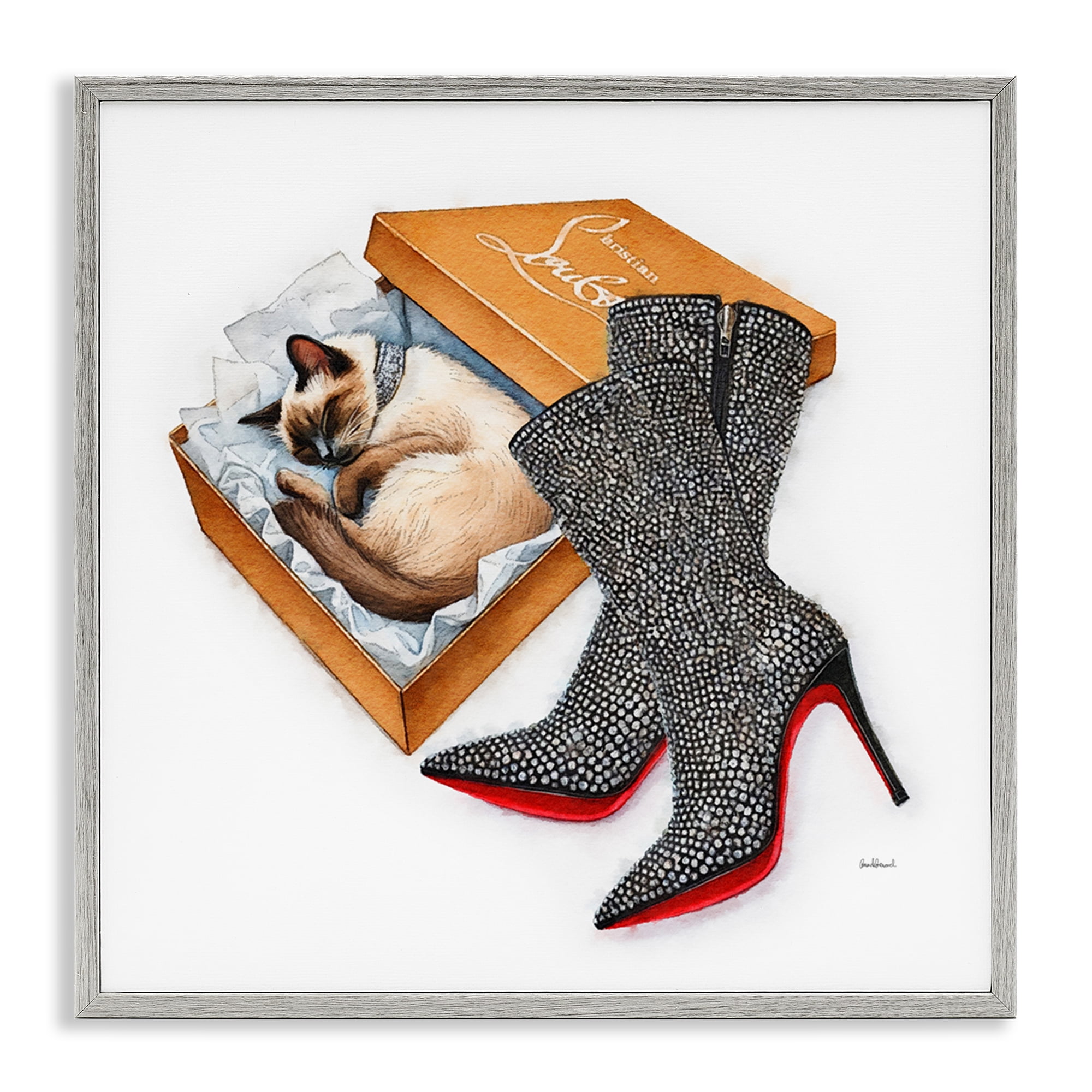 Stupell Industries Stylish Shoebox Cat Animals Painting Gray Framed Art Print Wall Art, 17 x 17
