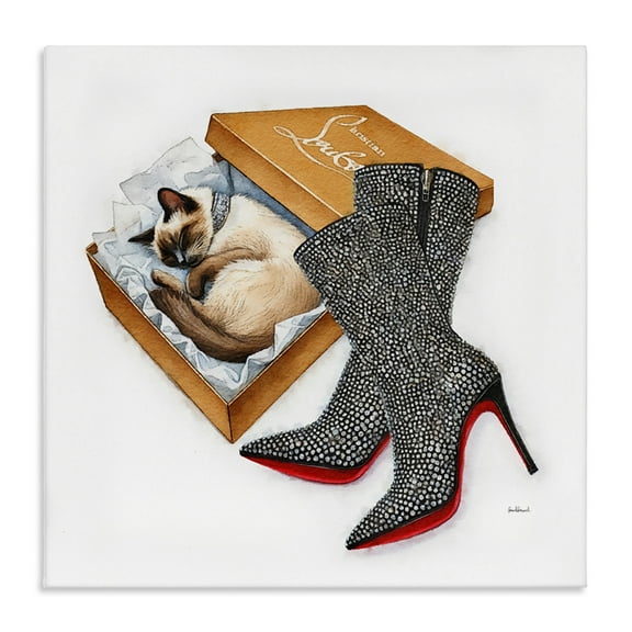Stupell Industries Stylish Shoebox Cat Animals Painting Wrapped Canvas Art Print Wall Art, 17 x 17