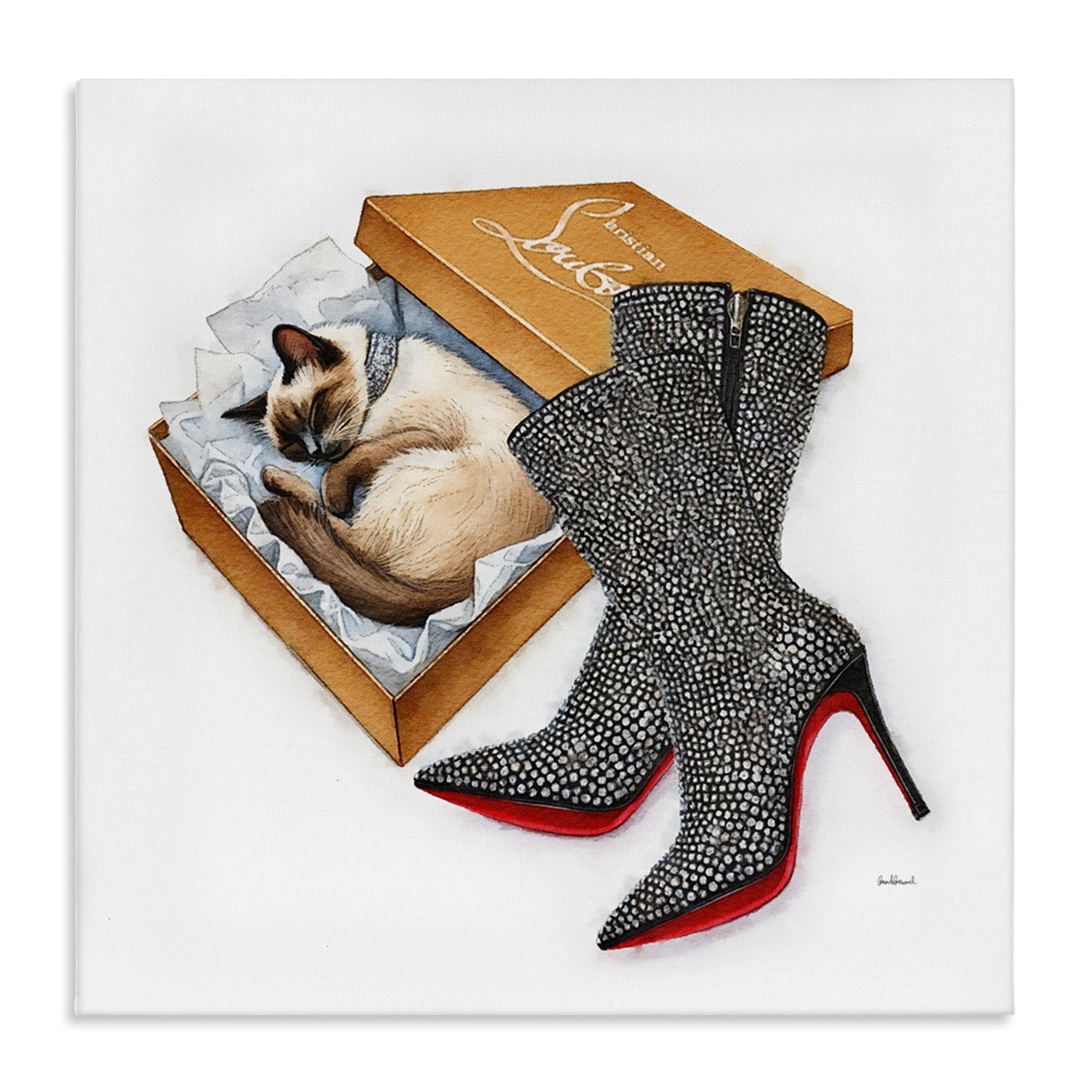 Stupell Industries Stylish Shoebox Cat Animals Painting Wrapped Canvas Art Print Wall Art, 30 x 30