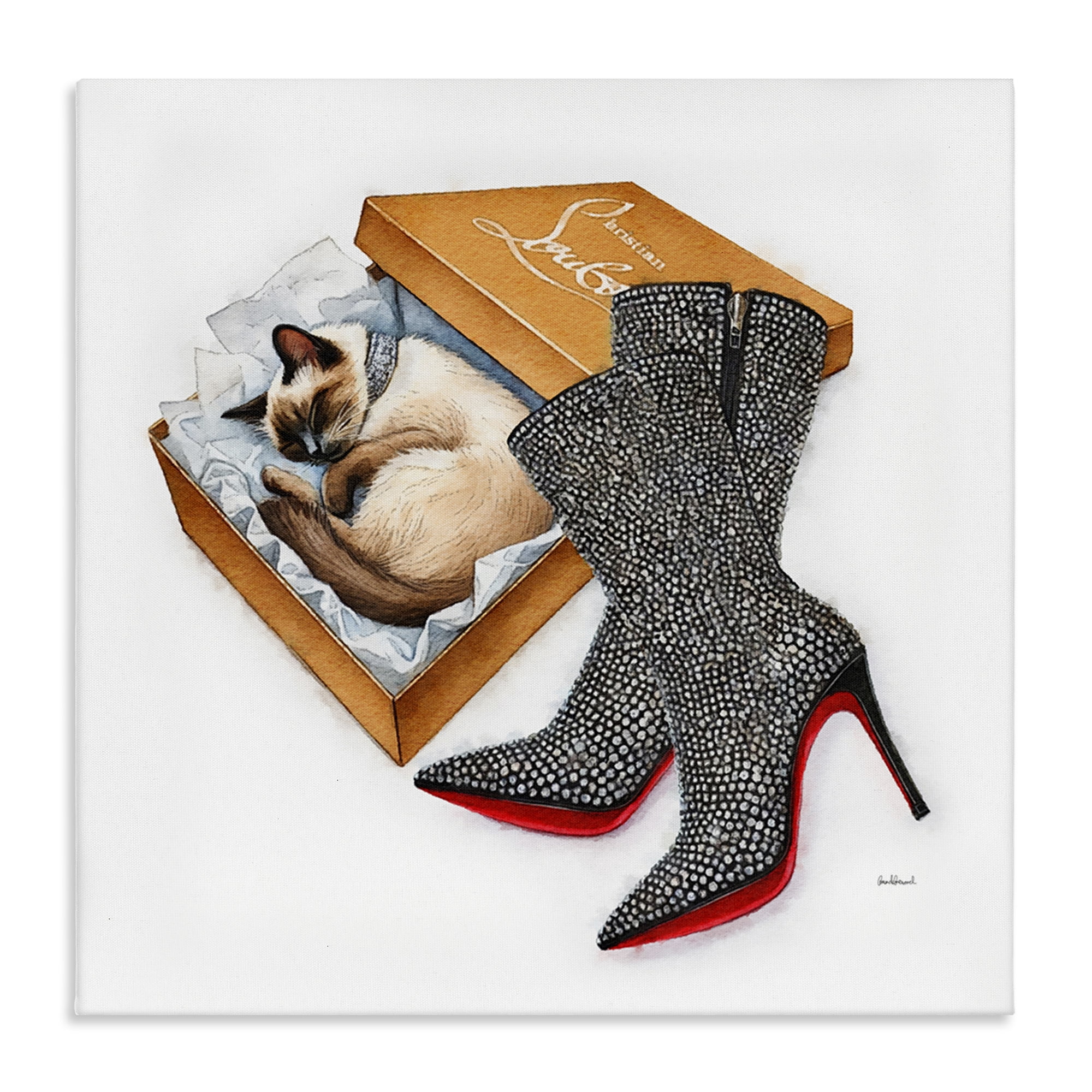 Stupell Industries Stylish Shoebox Cat Animals Painting Wrapped Canvas Art Print Wall Art, 36 x 36
