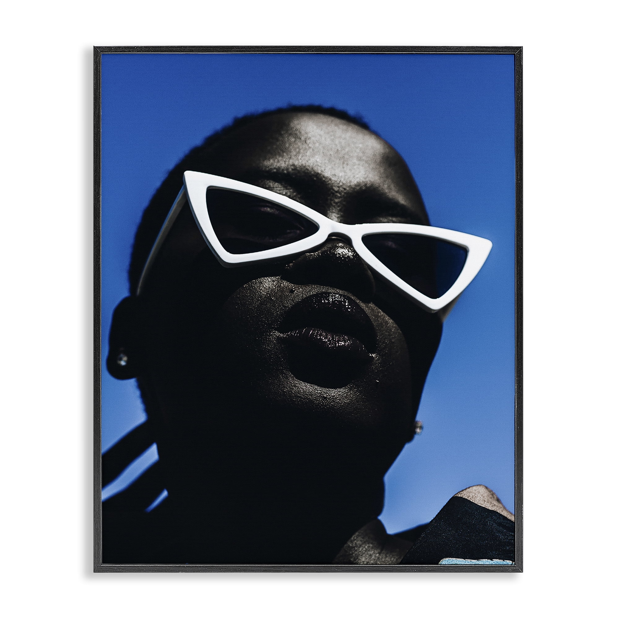 Stupell Industries Stylish Sunglasses on Blue People Photography Black Framed Art Print Wall Art, 11 x 14