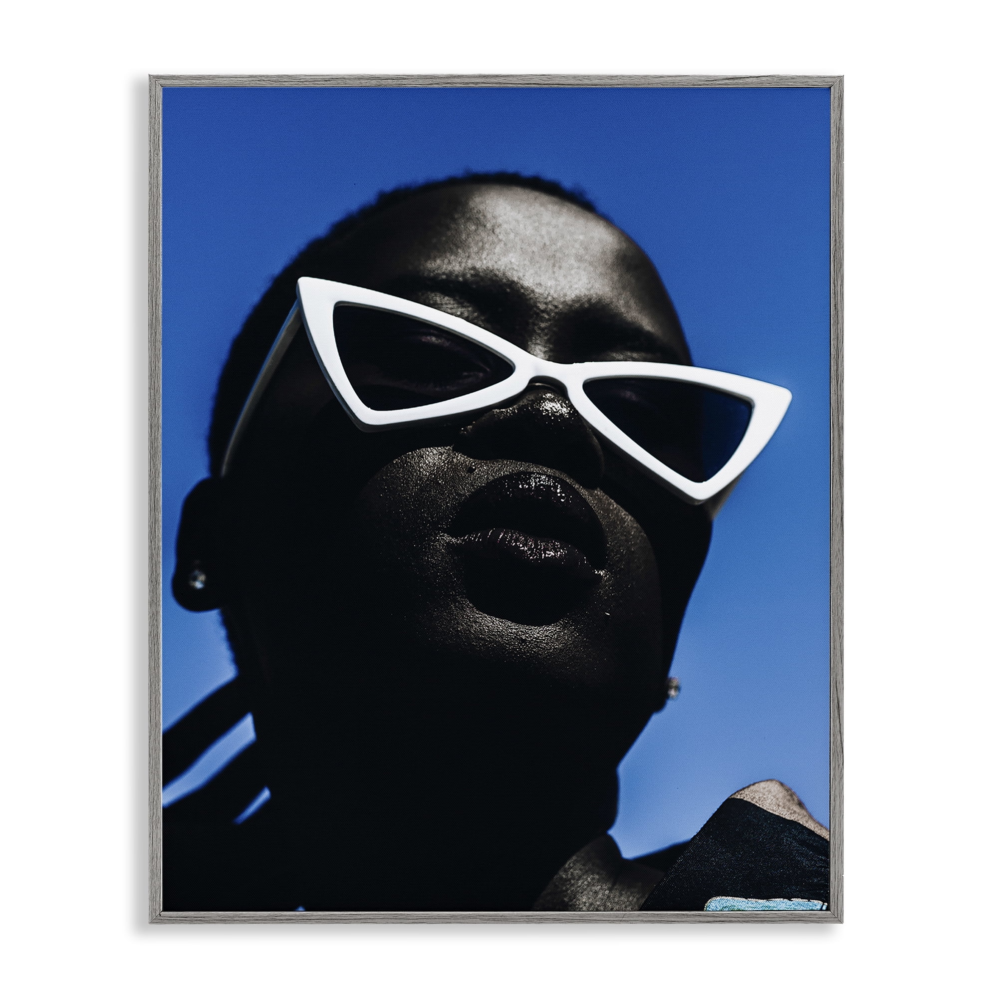 Stupell Industries Stylish Sunglasses on Blue People Photography Gray Framed Art Print Wall Art, 24 x 30