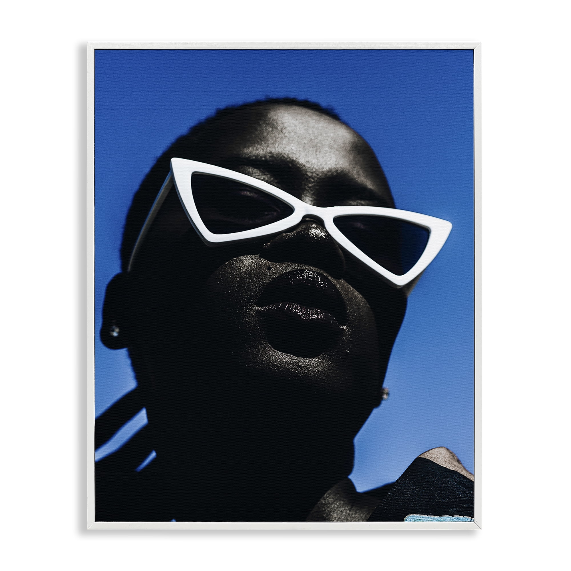 Stupell Industries Stylish Sunglasses on Blue People Photography White Framed Art Print Wall Art, 16 x 20