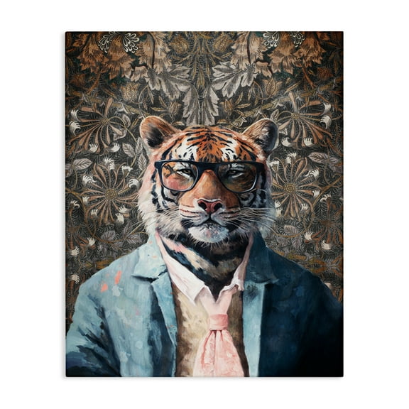 Stupell Industries Stylish Tiger in Glasses Animals Painting Wrapped Canvas Art Print Wall Art, 16 x 20
