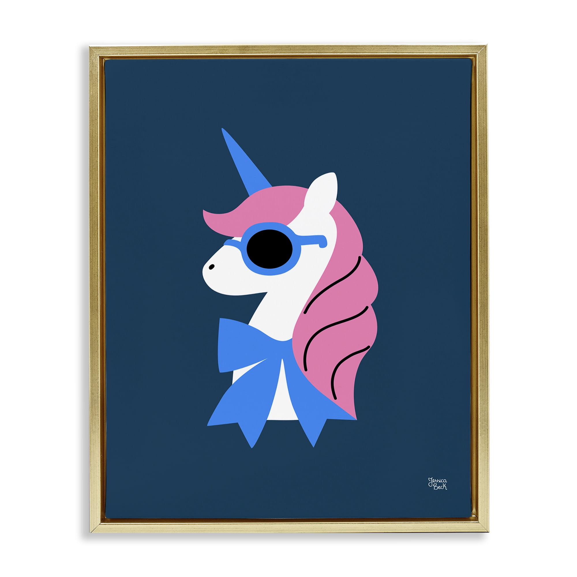 Stupell Industries Stylish Unicorn in Sunglasses Fantasy & Sci-Fi Painting Gold Floater Framed Canvas Art Print Wall Art, 17 x 21
