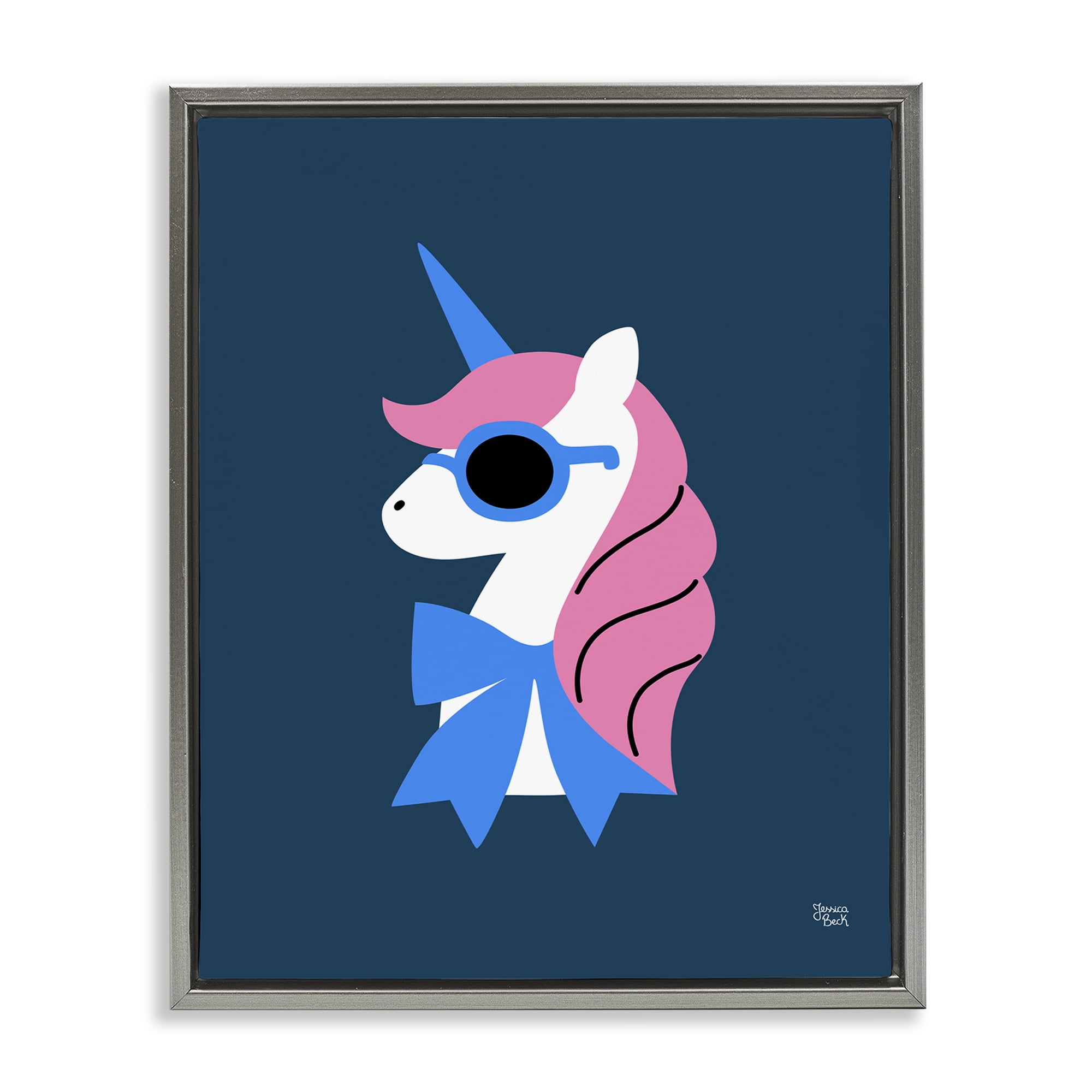 Stupell Industries Stylish Unicorn in Sunglasses Fantasy & Sci-Fi Painting Gray Floater Framed Canvas Art Print Wall Art, 17 x 21