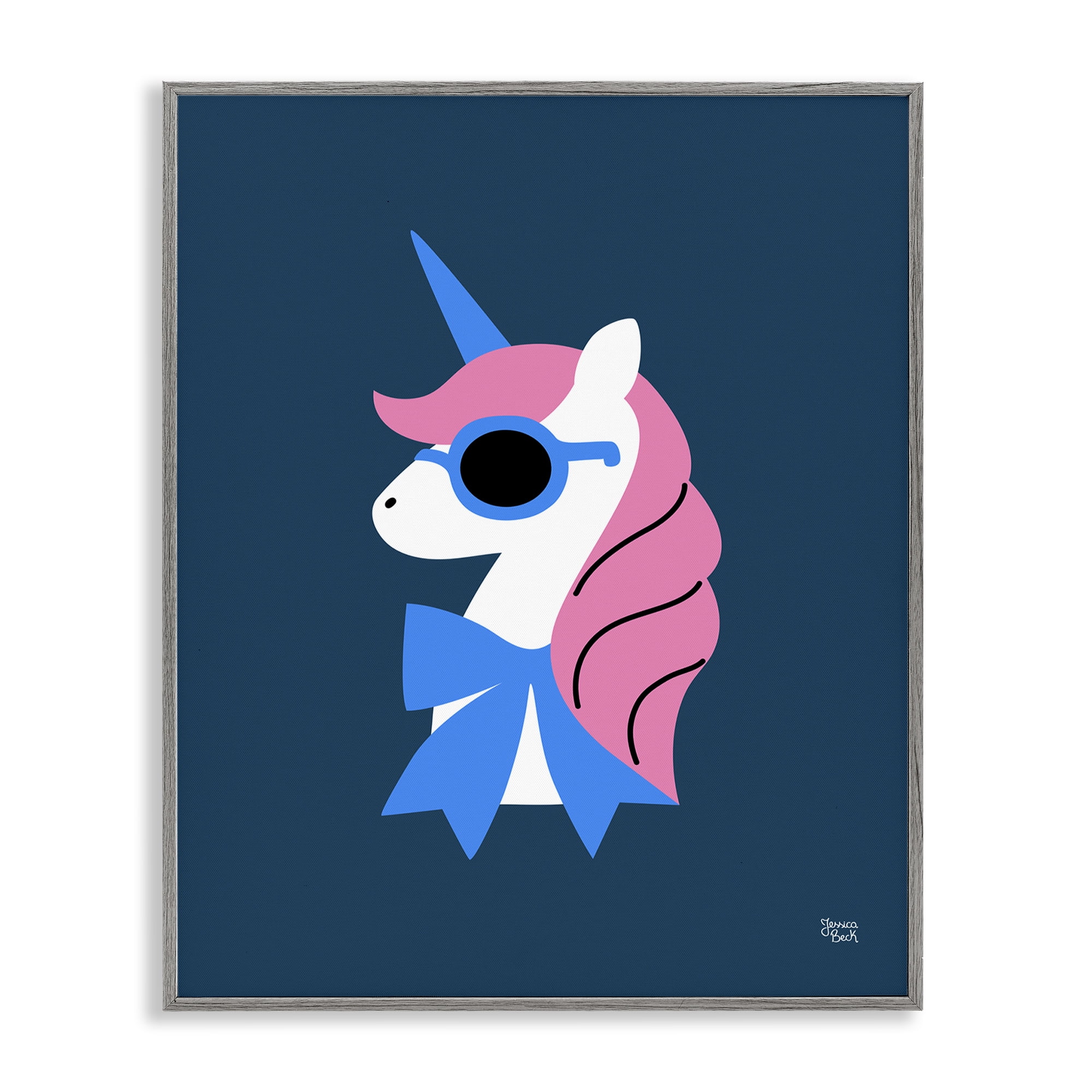Stupell Industries Stylish Unicorn in Sunglasses Fantasy & Sci-Fi Painting Gray Framed Art Print Wall Art, 24 x 30