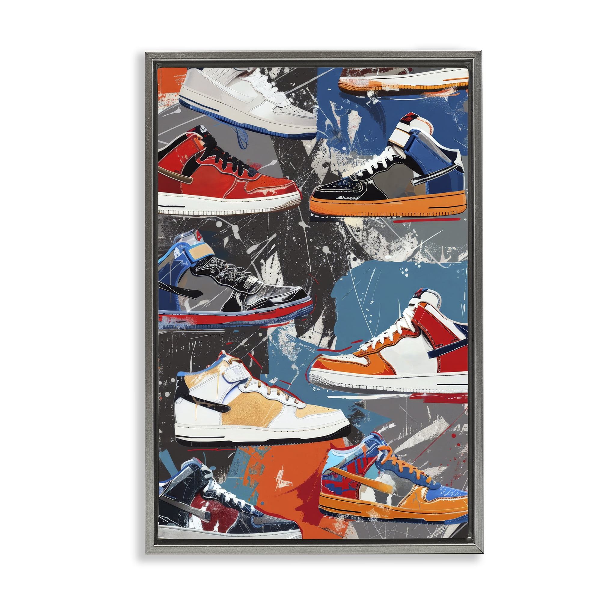 Stupell Industries Stylish Urban Shoe Collection Gray Framed Floater Canvas Wall Art, design by Ray Powers