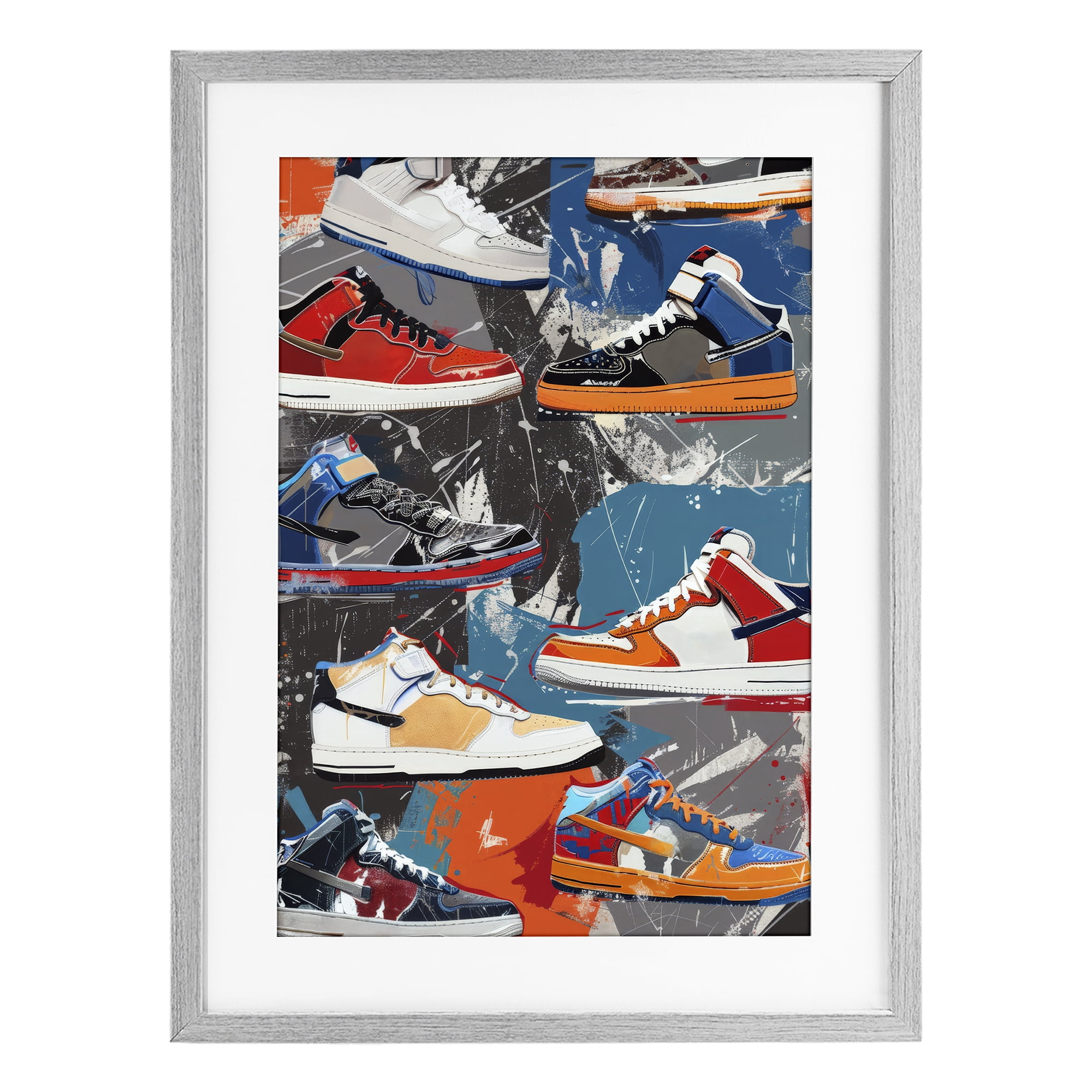 Stupell Industries Stylish Urban Shoe Collection Gray Framed Print Under Glass, design by Ray Powers