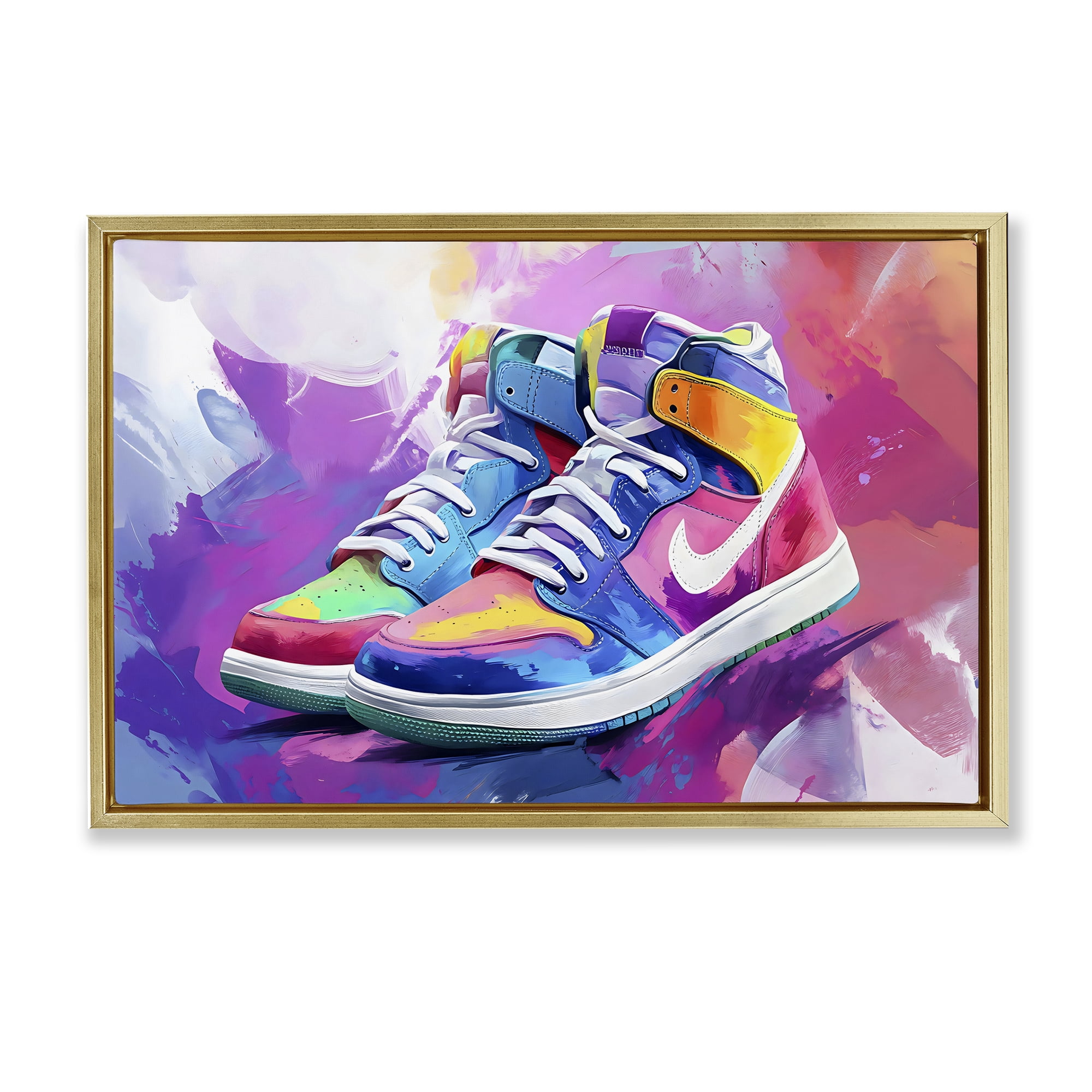 Stupell Industries Stylish Vintage Sneakers Gold Framed Floater Canvas Wall Art, design by Creative Studio