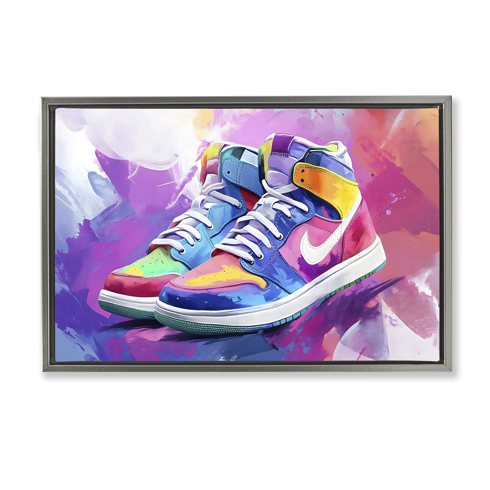 Stupell Industries Stylish Vintage Sneakers Gray Framed Floater Canvas Wall Art, design by Creative Studio