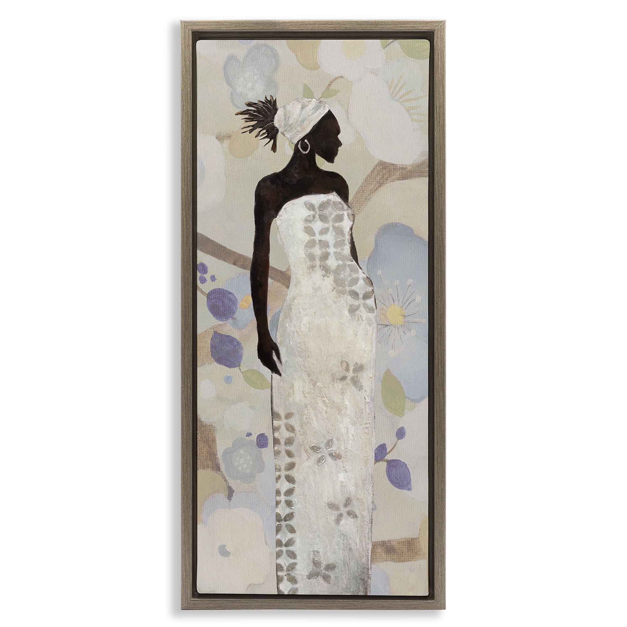 Stupell Industries Stylish Woman Neutral Tones People Painting Brown Floater Framed Canvas Art Print Wall Art, 14 x 31