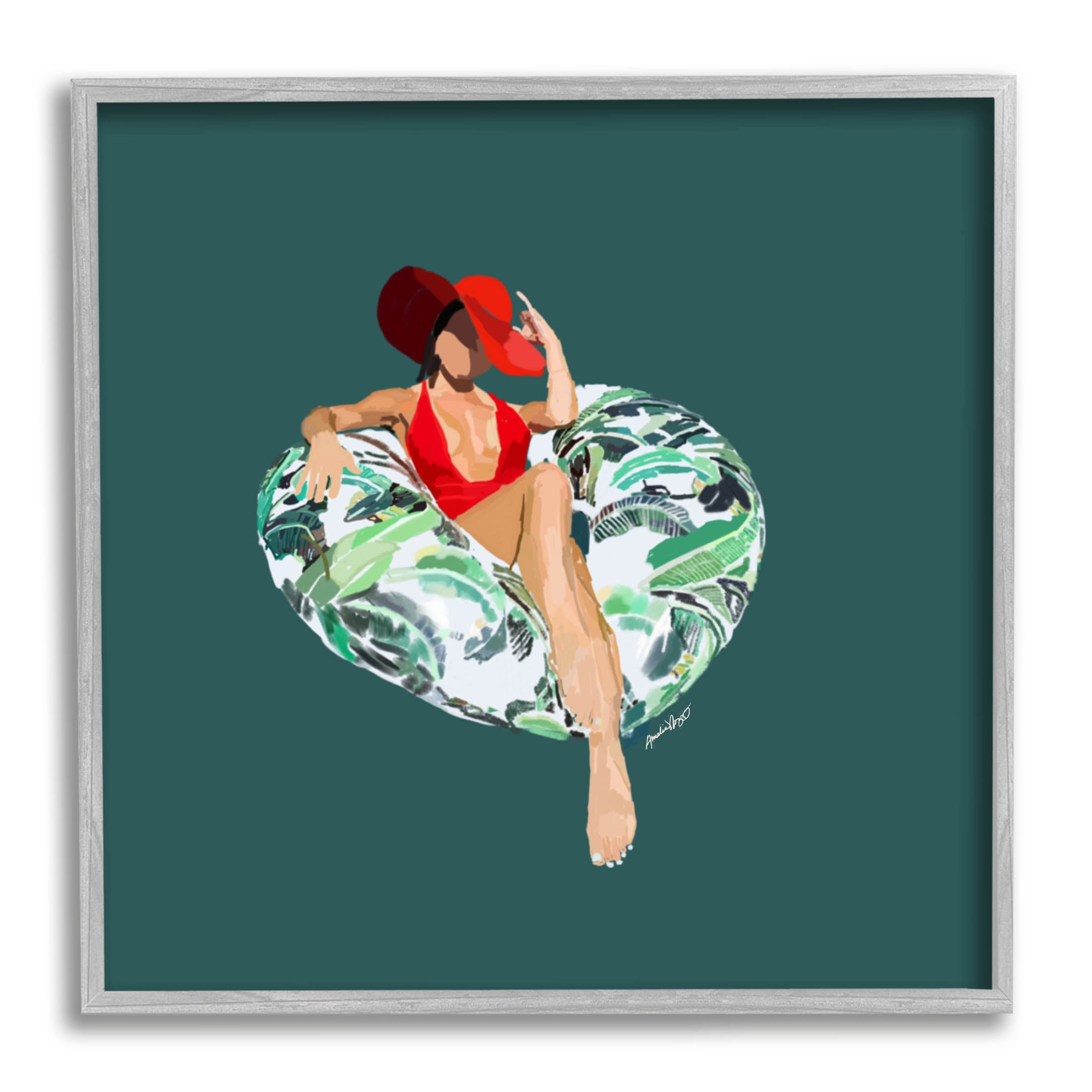 Stupell Industries Stylish Woman Pool Float Graphic Art Gray Framed Art Print Wall Art, Design by Amelia Noyes