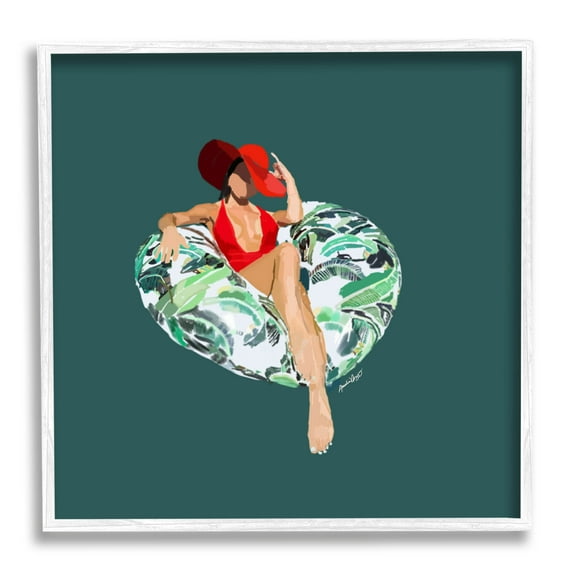 Stupell Industries Stylish Woman Pool Float Graphic Art White Framed Art Print Wall Art, Design by Amelia Noyes