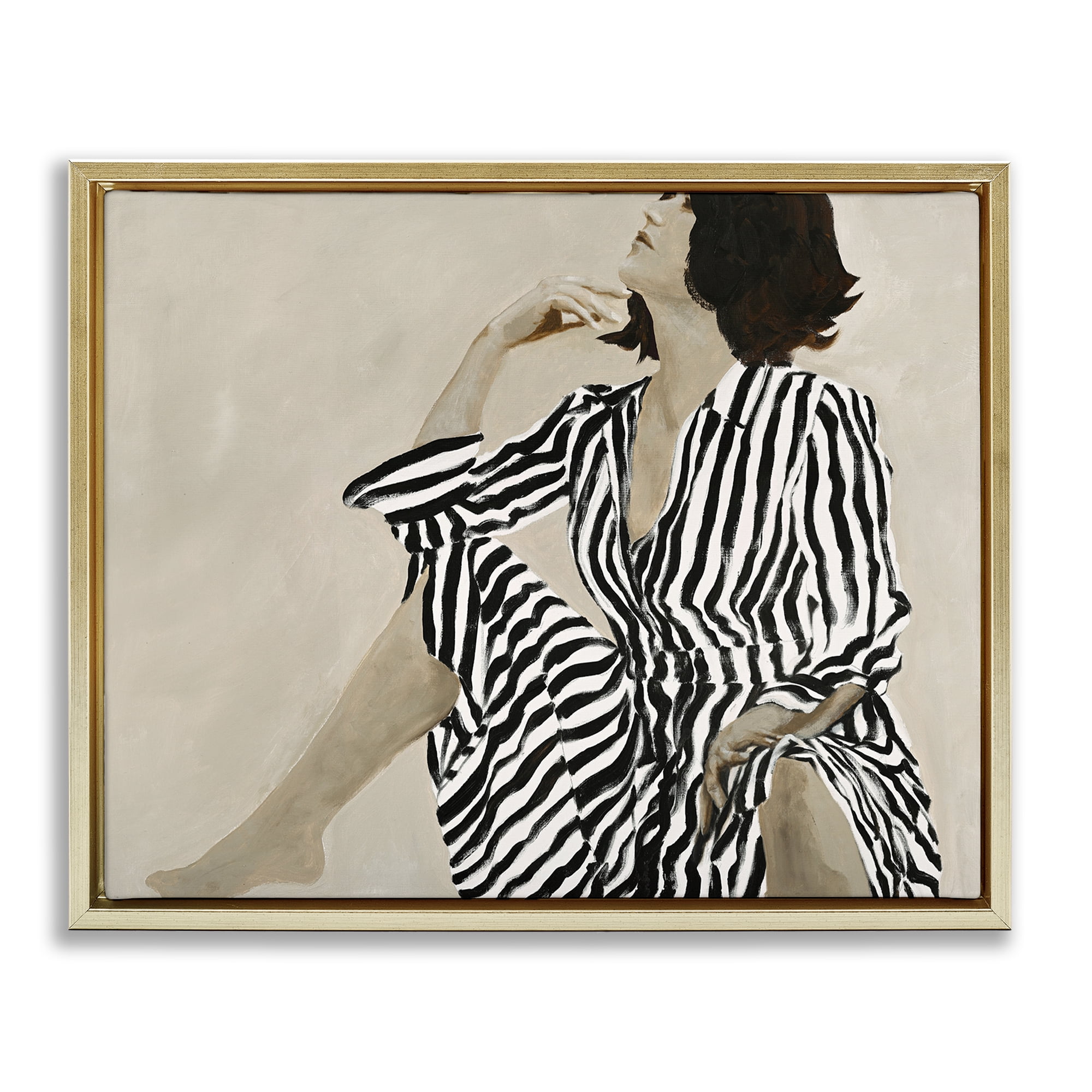 Stupell Industries Stylish Woman in Thought People Painting Gold Floater Framed Canvas Art Print Wall Art, 31 x 25