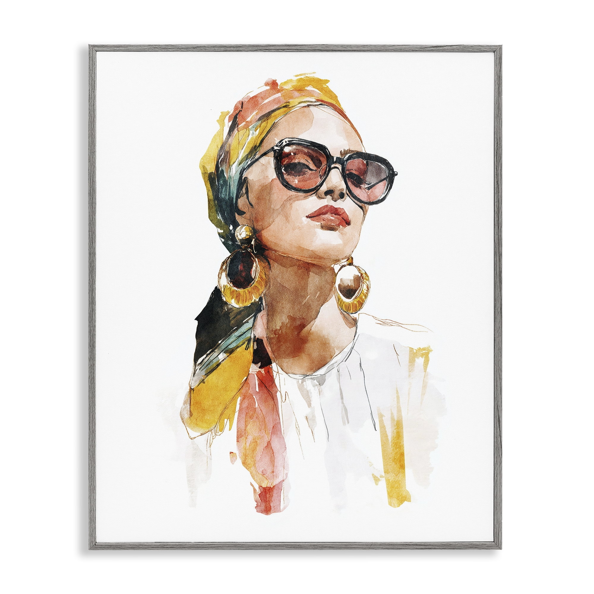 Stupell Industries Stylish Woman with Headwrap Gray Framed Giclee Art, design by Svetlana Aleynikova