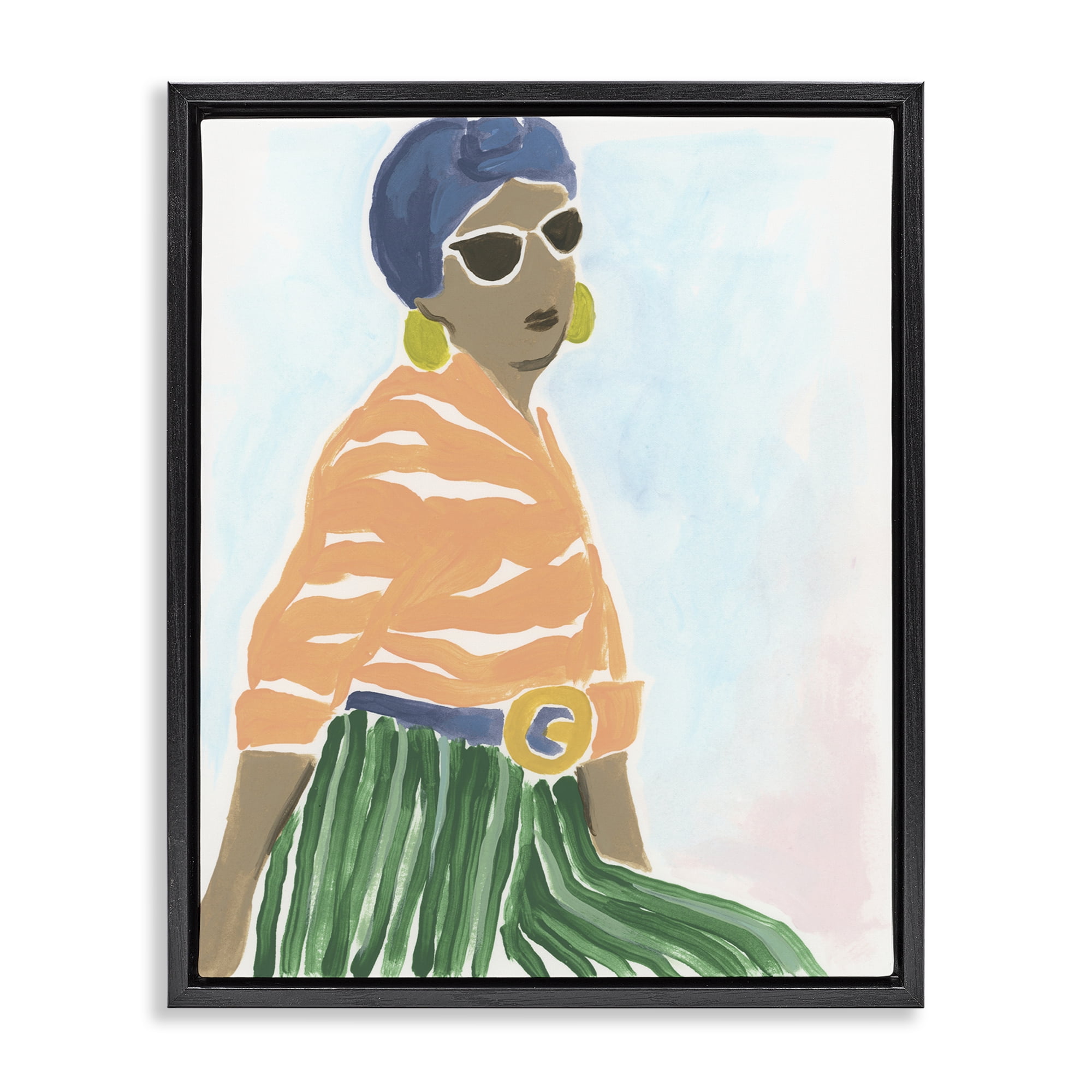 Stupell Industries Stylish Woman with Headwrap People Painting Black Floater Framed Canvas Art Print Wall Art, 17 x 21