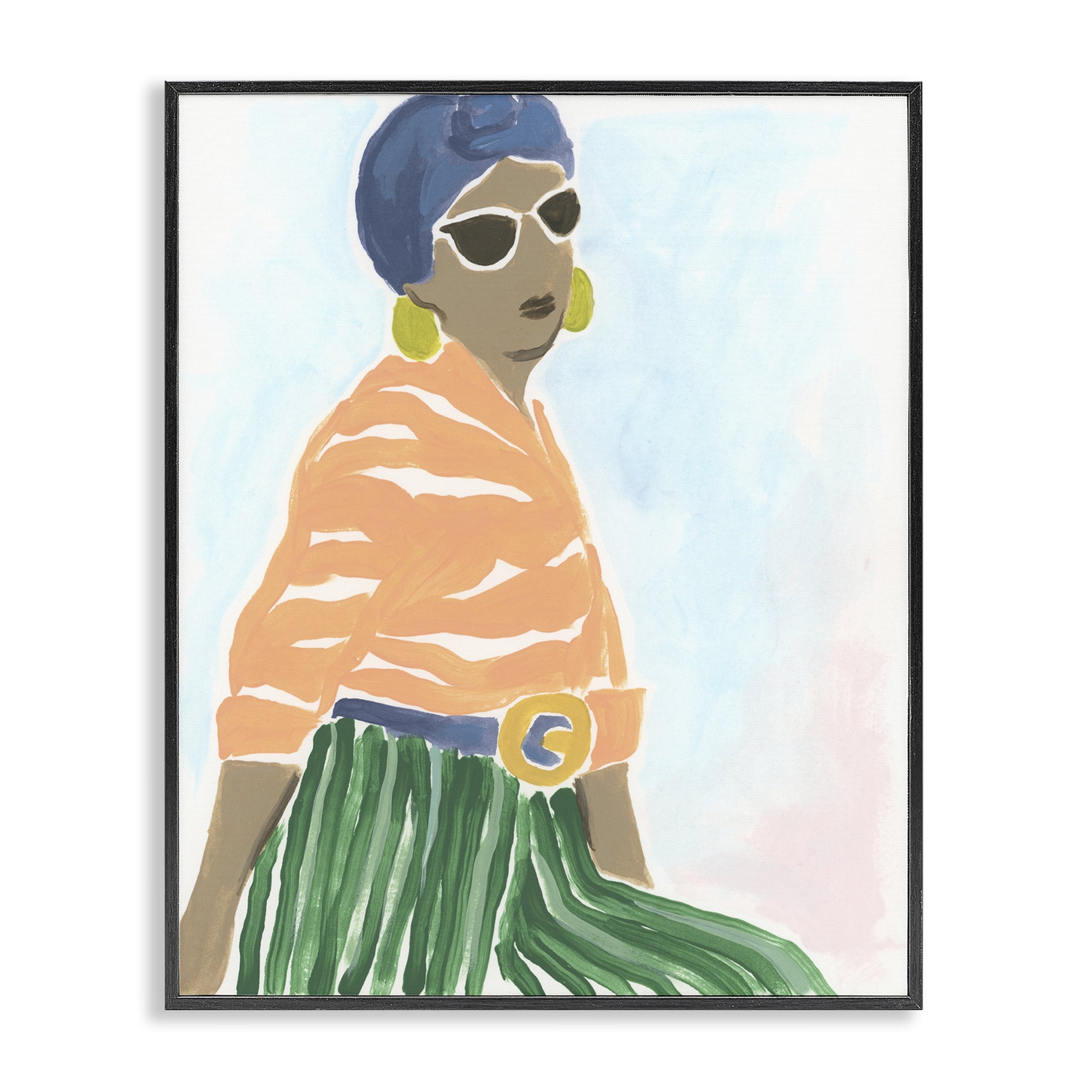 Stupell Industries Stylish Woman with Headwrap People Painting Black Framed Art Print Wall Art, 16 x 20