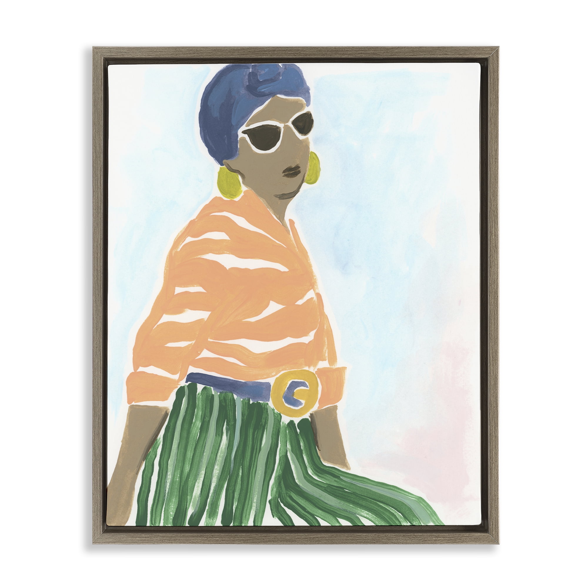 Stupell Industries Stylish Woman with Headwrap People Painting Brown Floater Framed Canvas Art Print Wall Art, 25 x 31