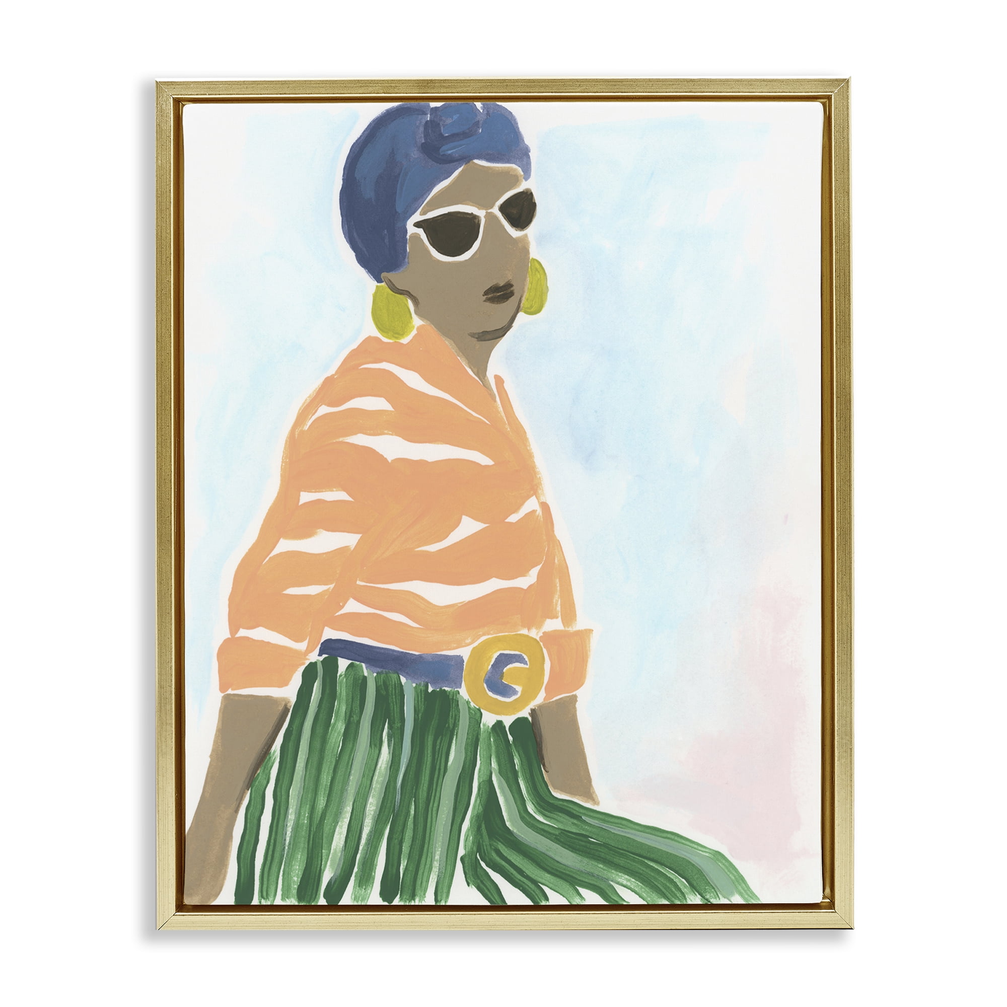 Stupell Industries Stylish Woman with Headwrap People Painting Gold Floater Framed Canvas Art Print Wall Art, 17 x 21