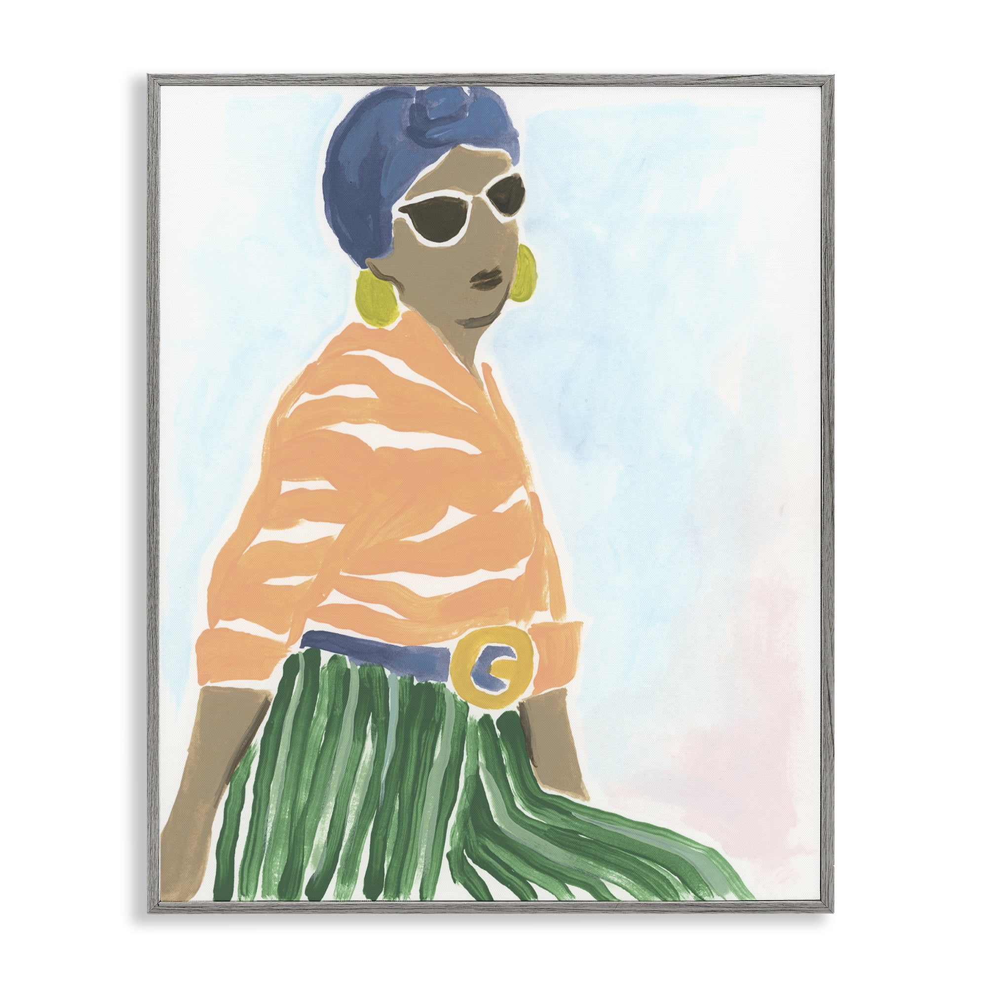 Stupell Industries Stylish Woman with Headwrap People Painting Gray Framed Art Print Wall Art, 24 x 30