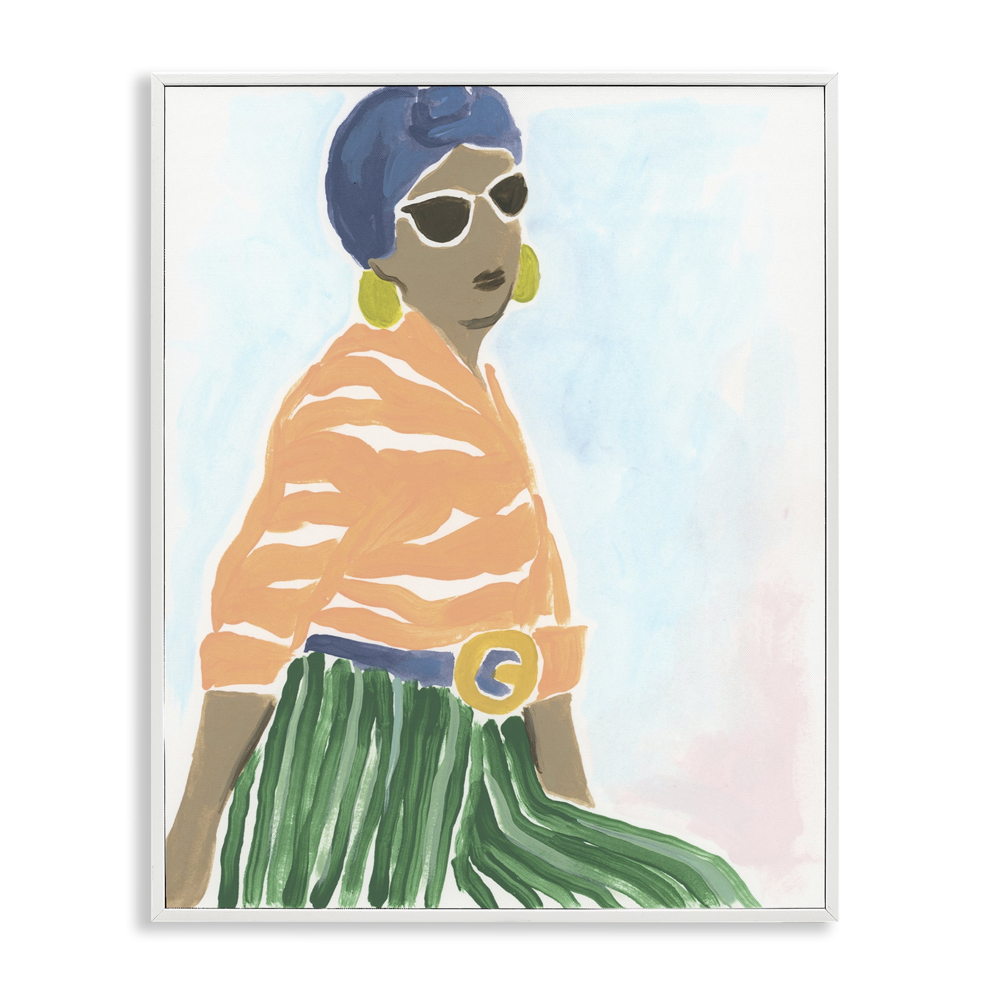 Stupell Industries Stylish Woman with Headwrap People Painting White Framed Art Print Wall Art, 11 x 14