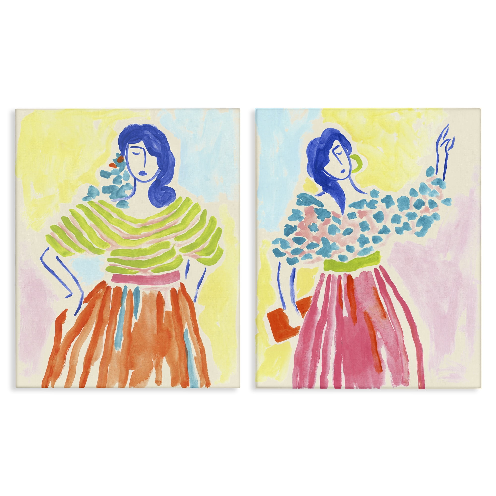 Stupell Industries Stylish Women Bright Hues People Painting Wrapped Canvas Art Print Wall Art, 16 x 20, Set of 2