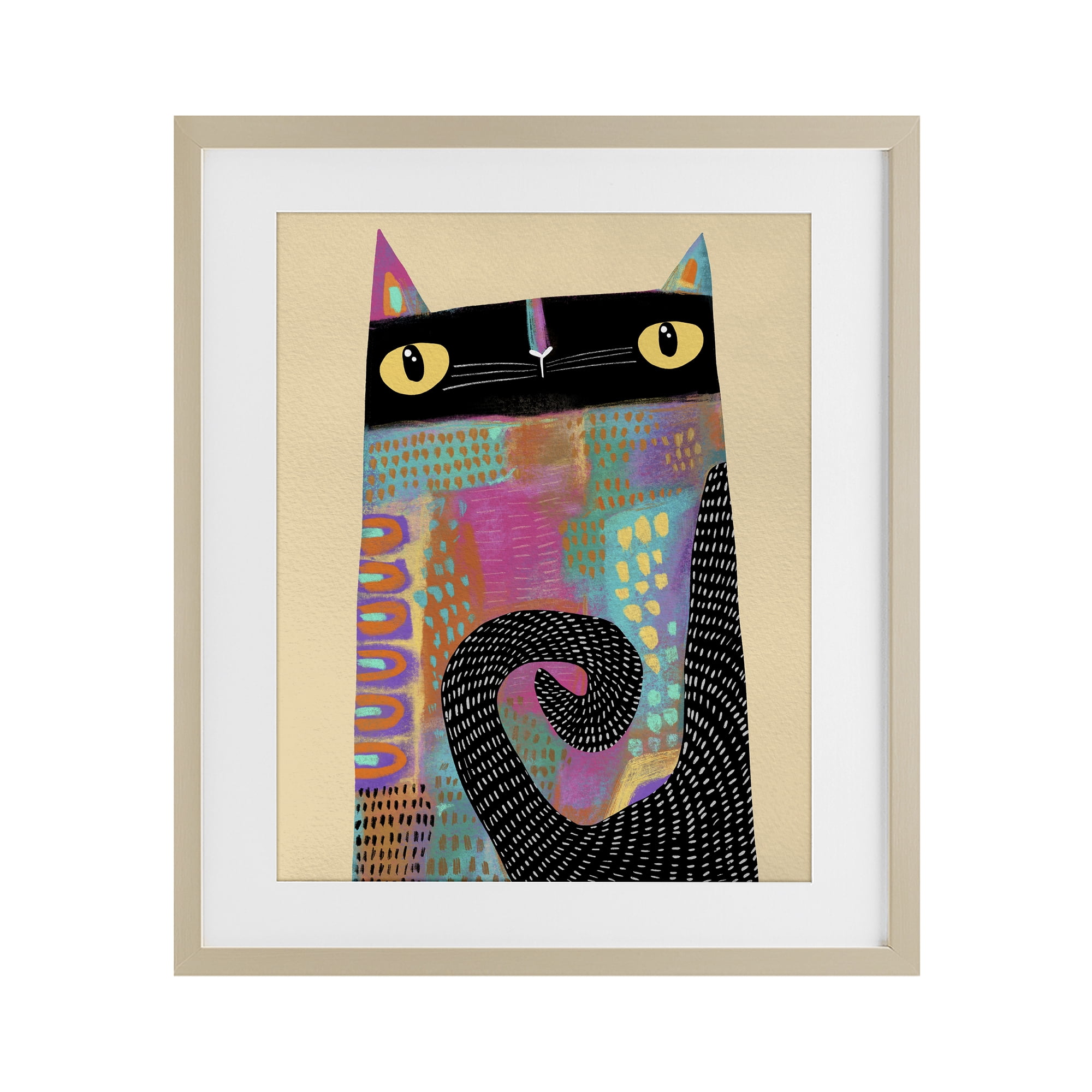Stupell Industries Stylized Colorful Cat Birch Framed Print Under Glass, design by Gabriela Avila