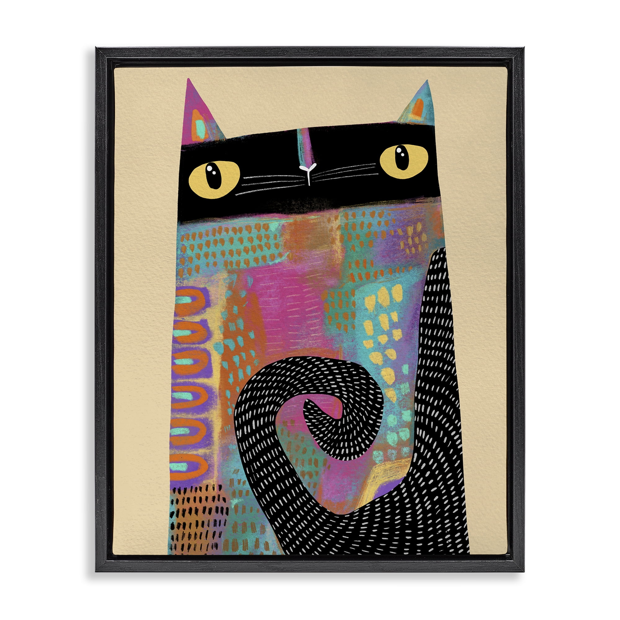Stupell Industries Stylized Colorful Cat Black Framed Floater Canvas Wall Art, design by Gabriela Avila