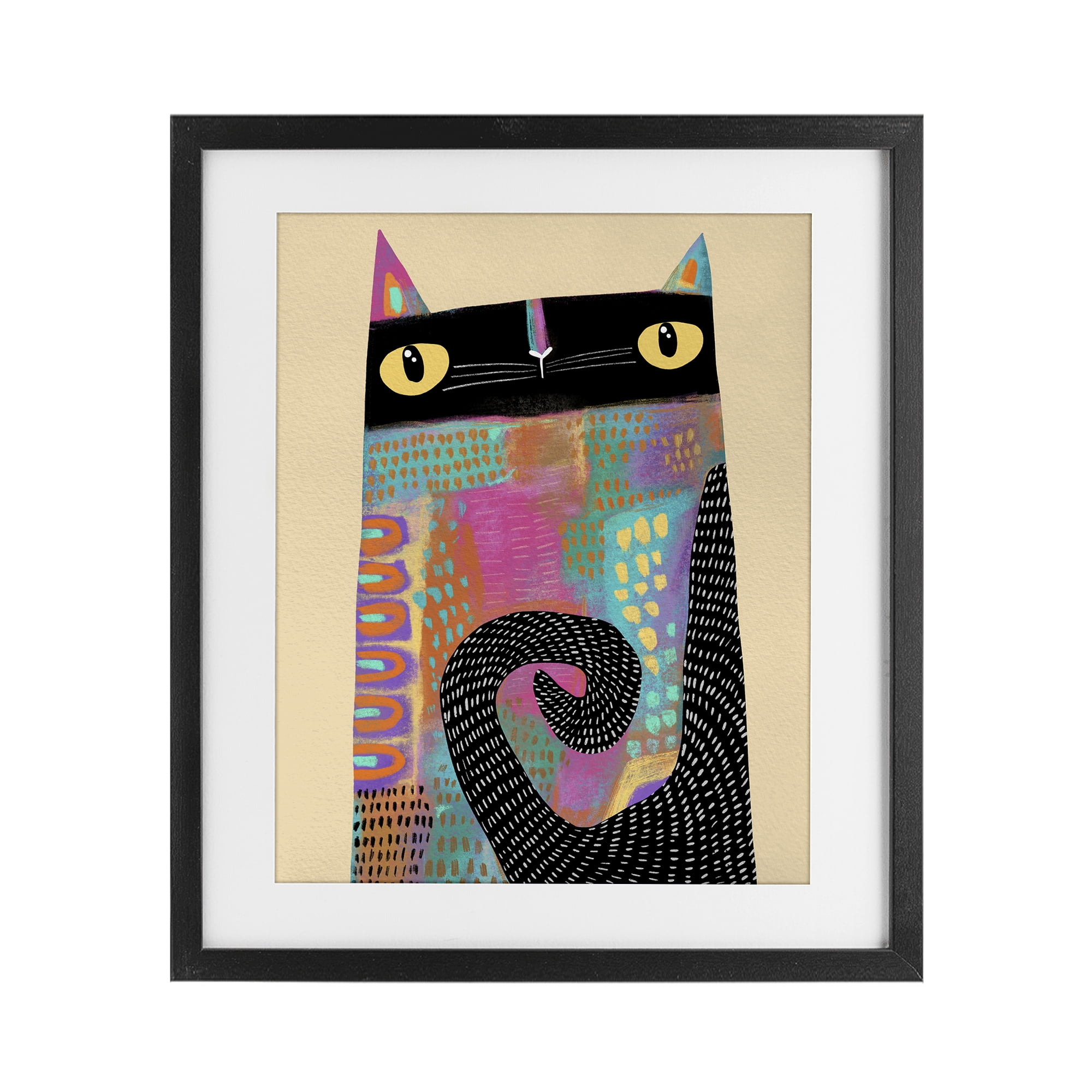 Stupell Industries Stylized Colorful Cat Black Framed Print Under Glass, design by Gabriela Avila