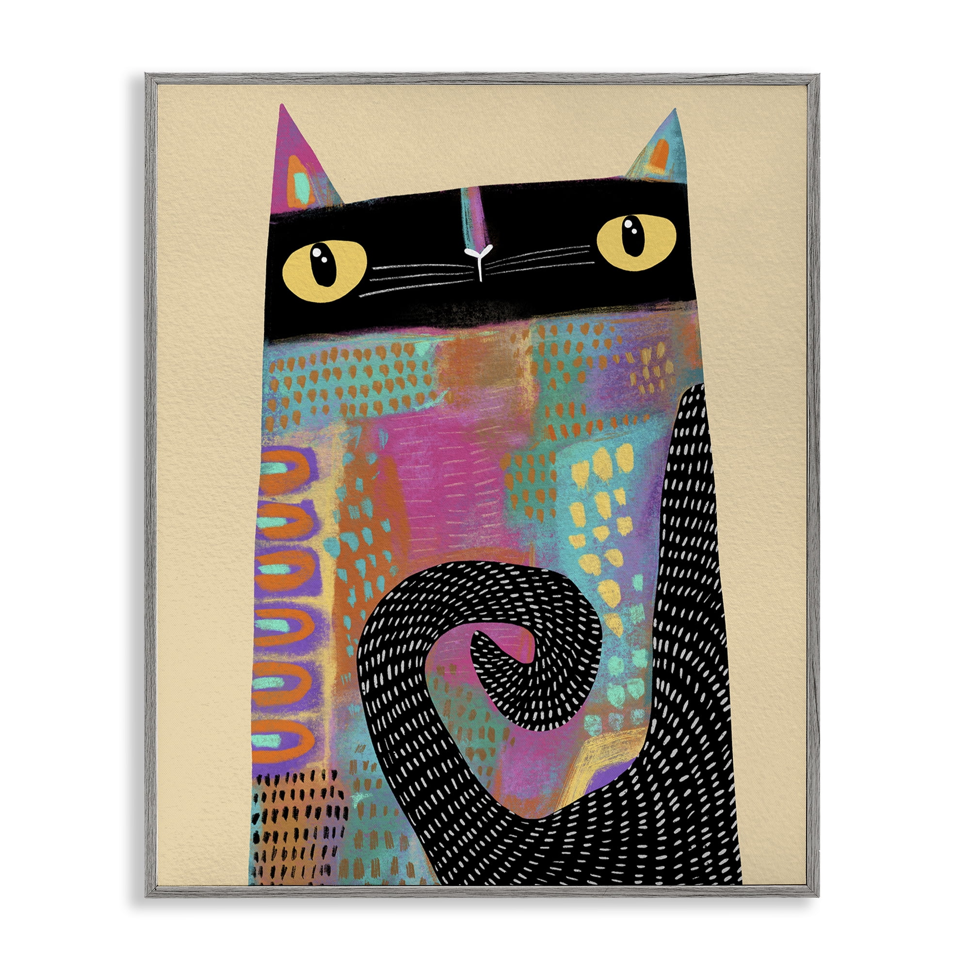 Stupell Industries Stylized Colorful Cat Gray Framed Giclee Art, design by Gabriela Avila