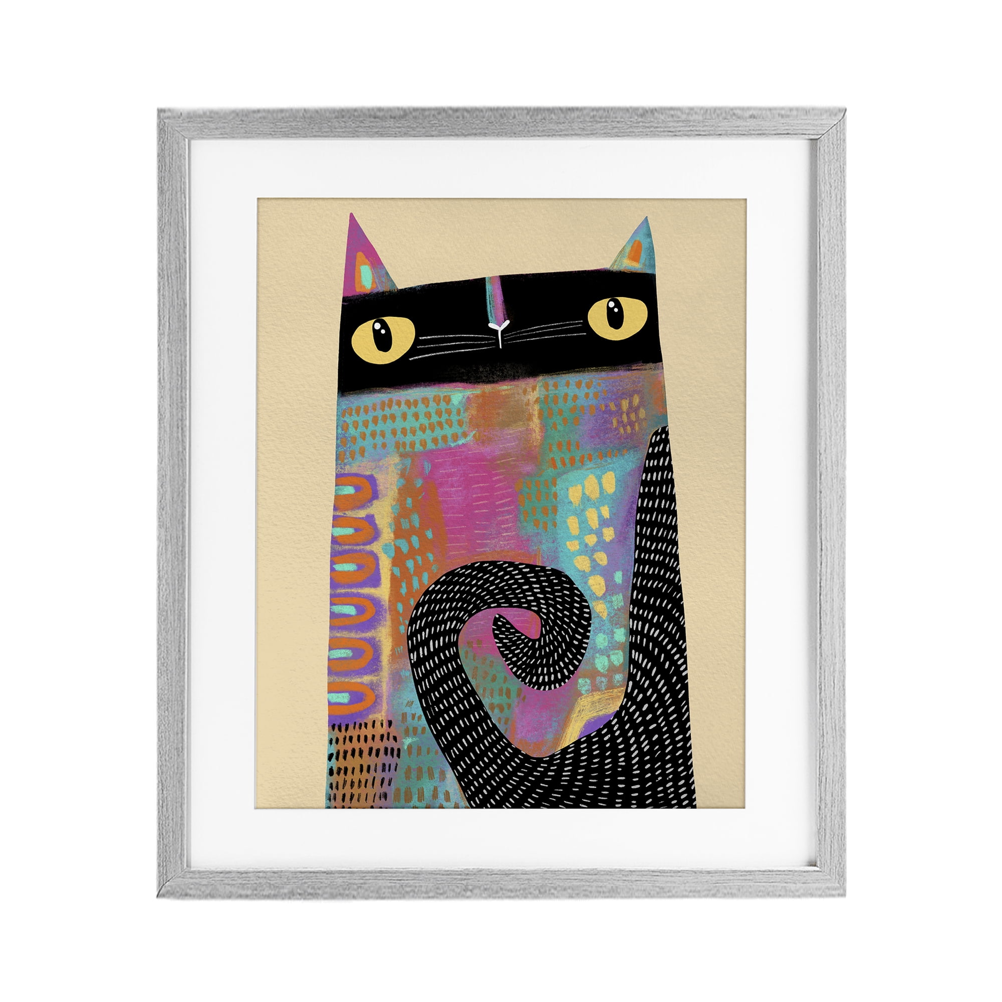 Stupell Industries Stylized Colorful Cat Gray Framed Print Under Glass, design by Gabriela Avila